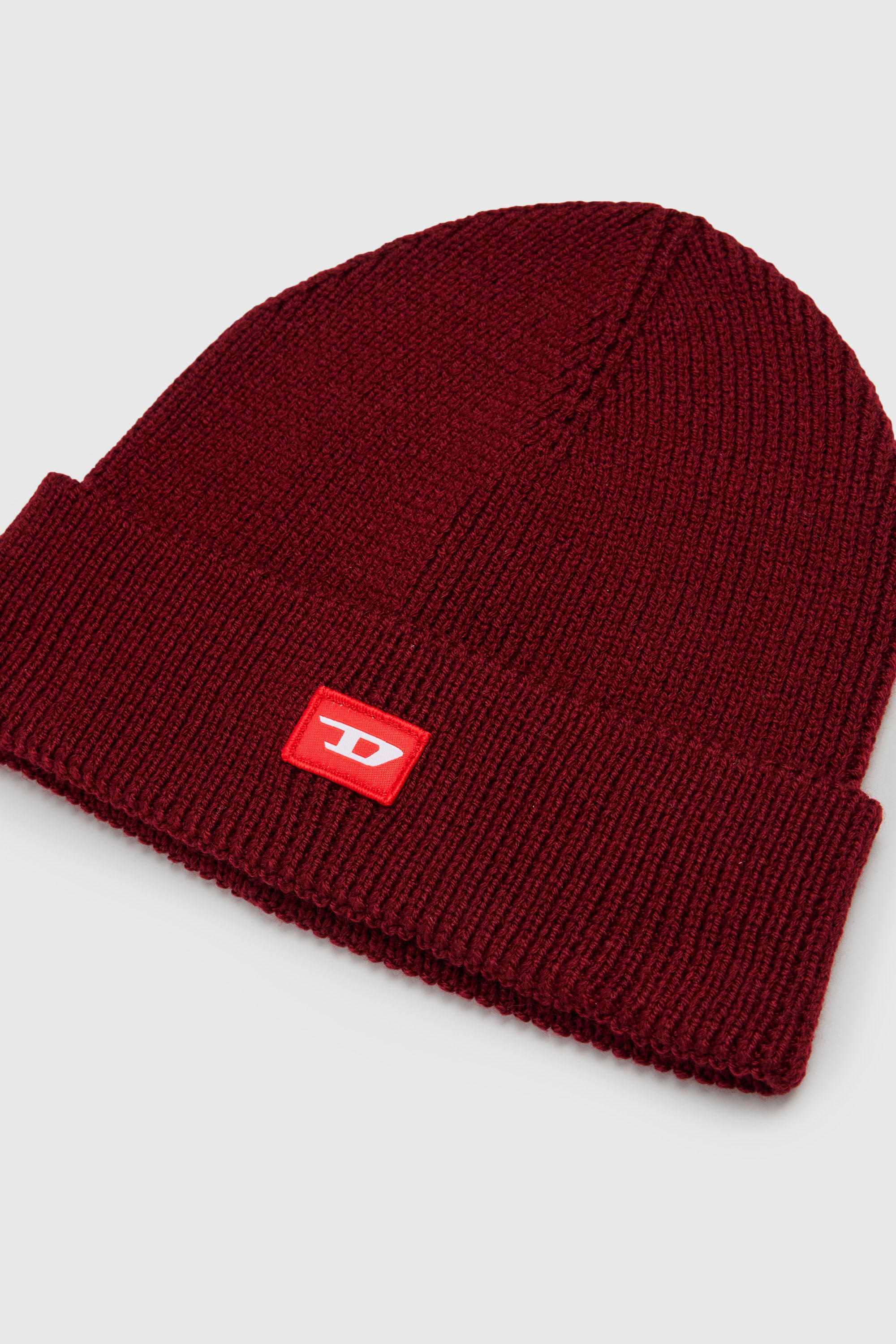 Diesel - FLOT, Unisex's Wool-blend beanie with D logo patch in Red - 3
