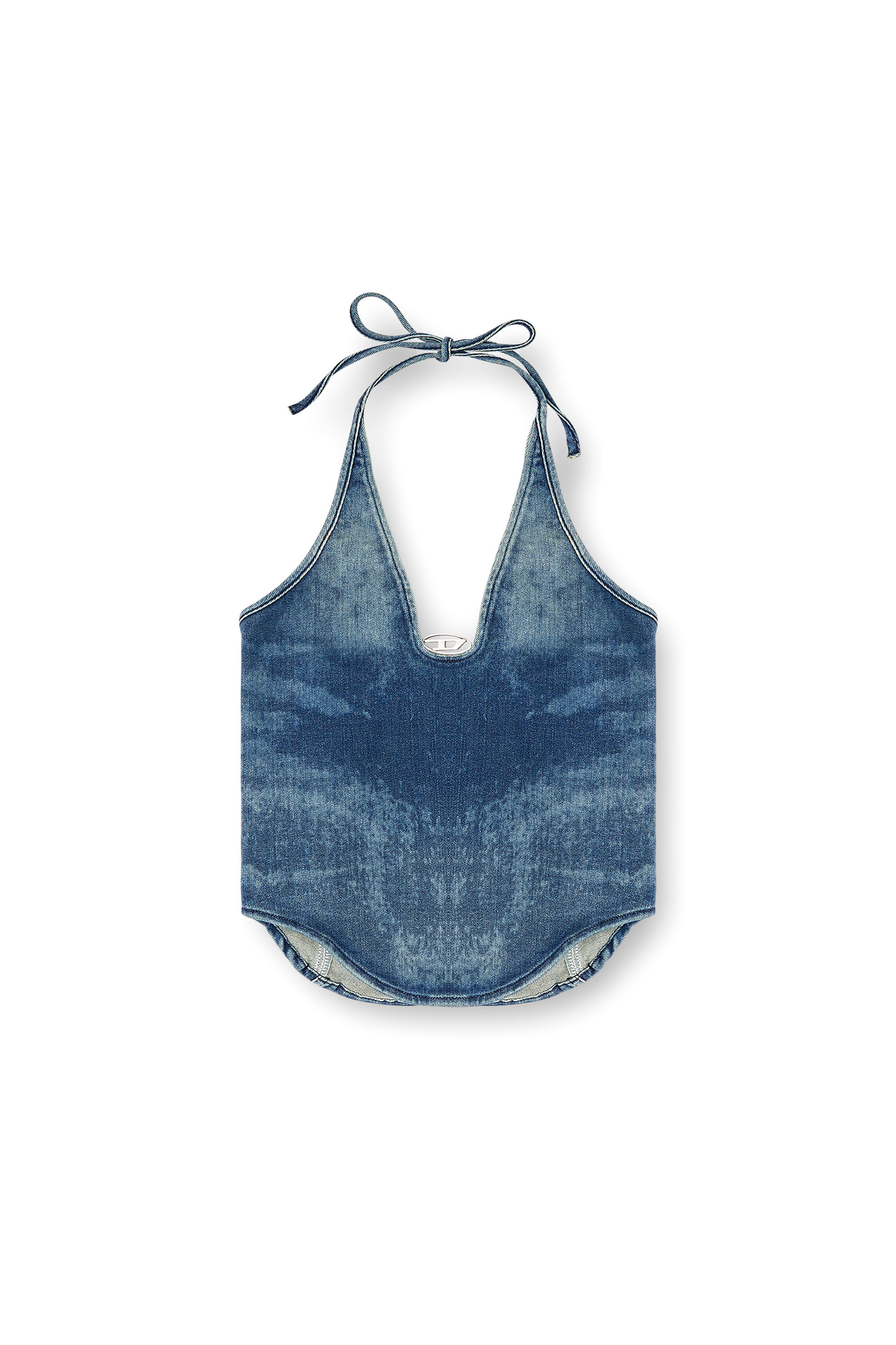 Diesel - DE-JANICE-S, Woman's Halterneck top in Reform denim in Medium blue - 2