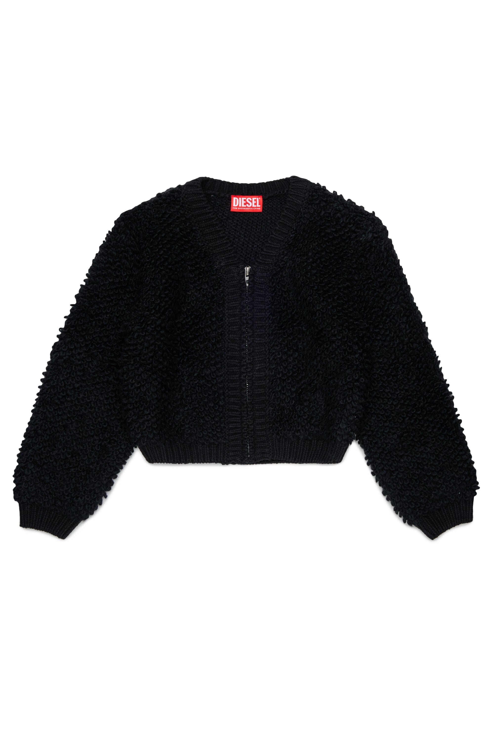 Diesel - KRIM, Woman's Zip cardigan in textured boucl&eacute;  knit in Black - 1