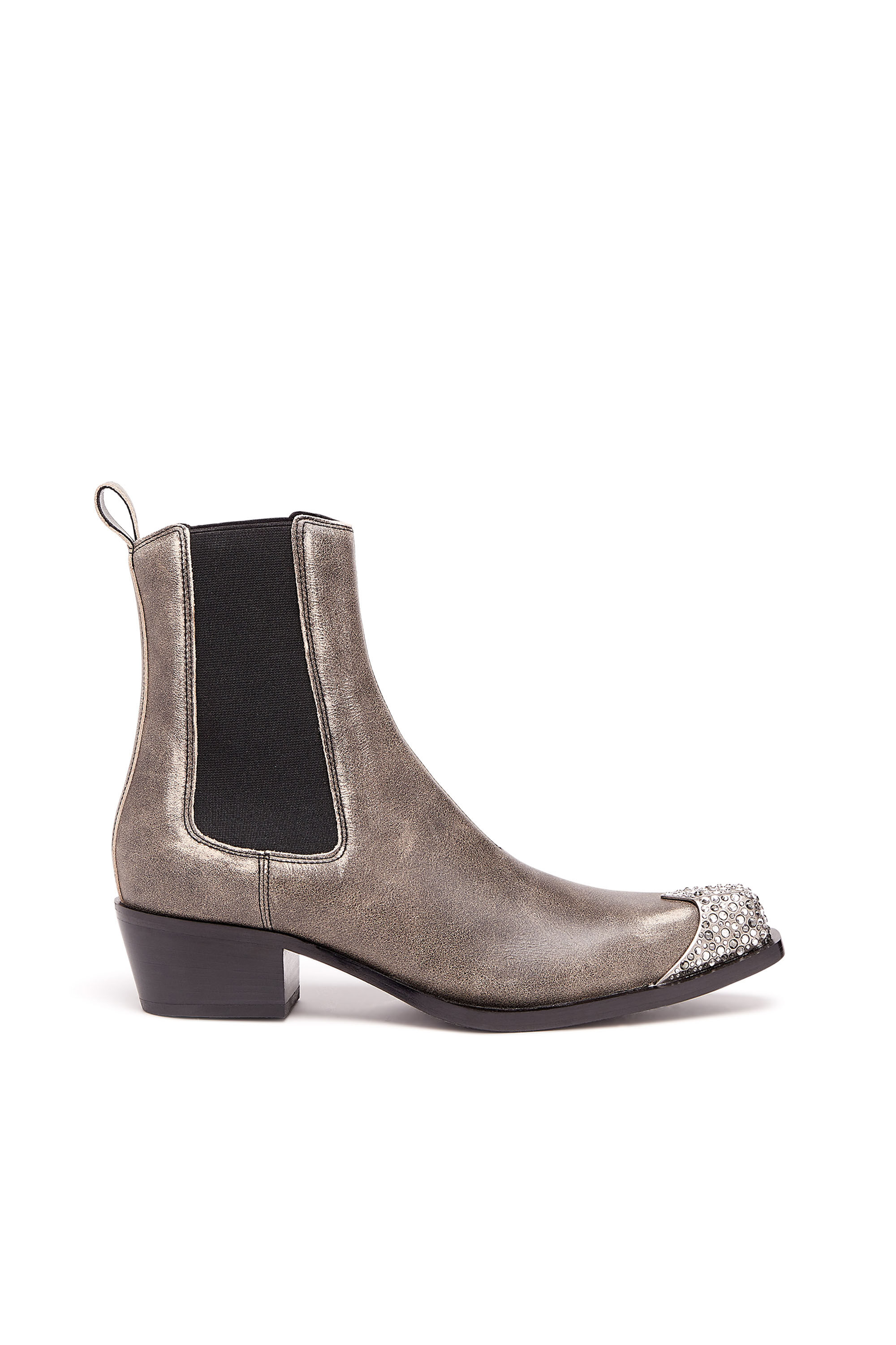 Diesel - D-CALAMITY AB, Woman's D-Calamity Ab - Treated leather boots with crystal toe cap in Brown - 1