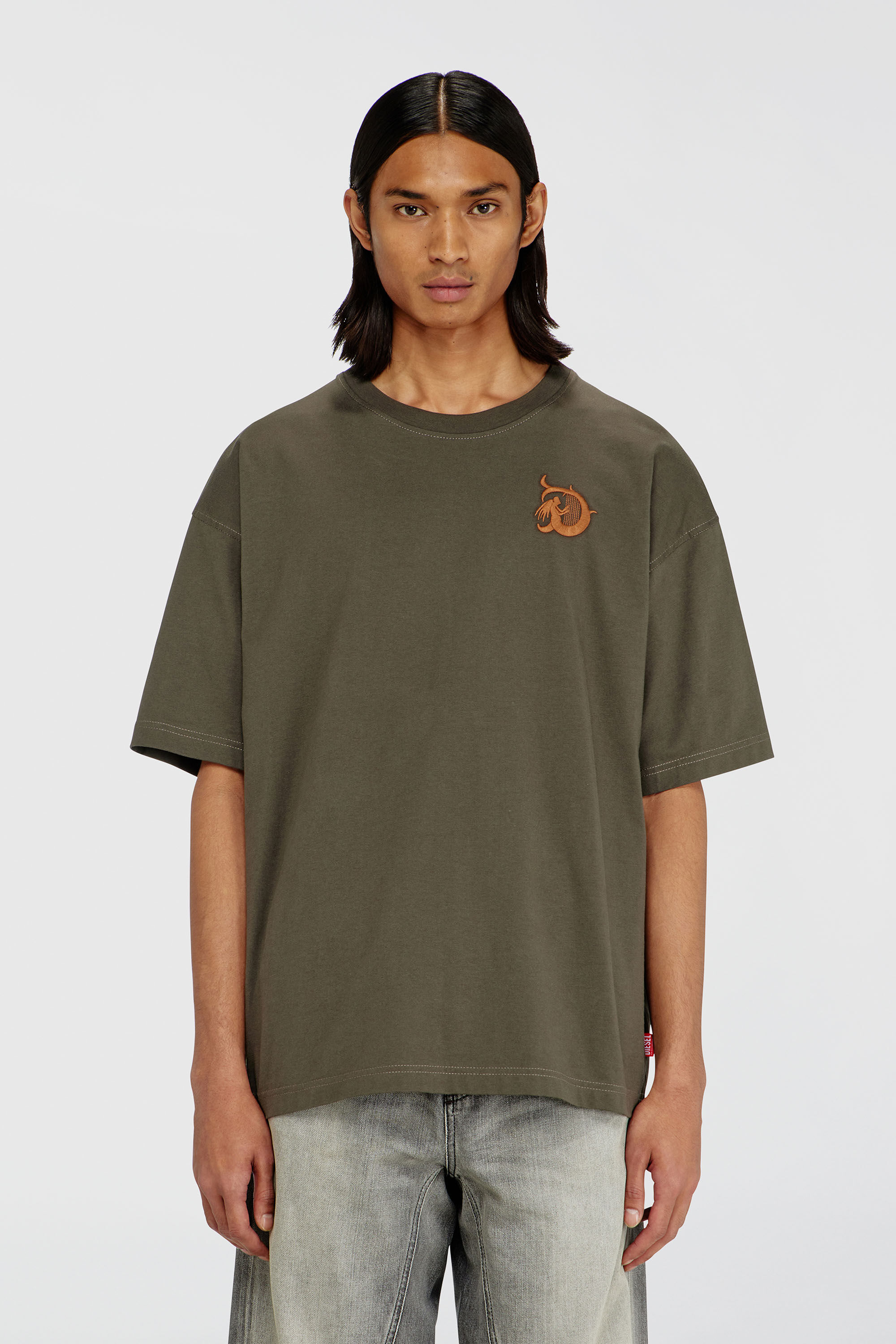 Diesel - T-BOXT-AA11, Man's Jersey T-shirt with flocked print in Military Green - 3
