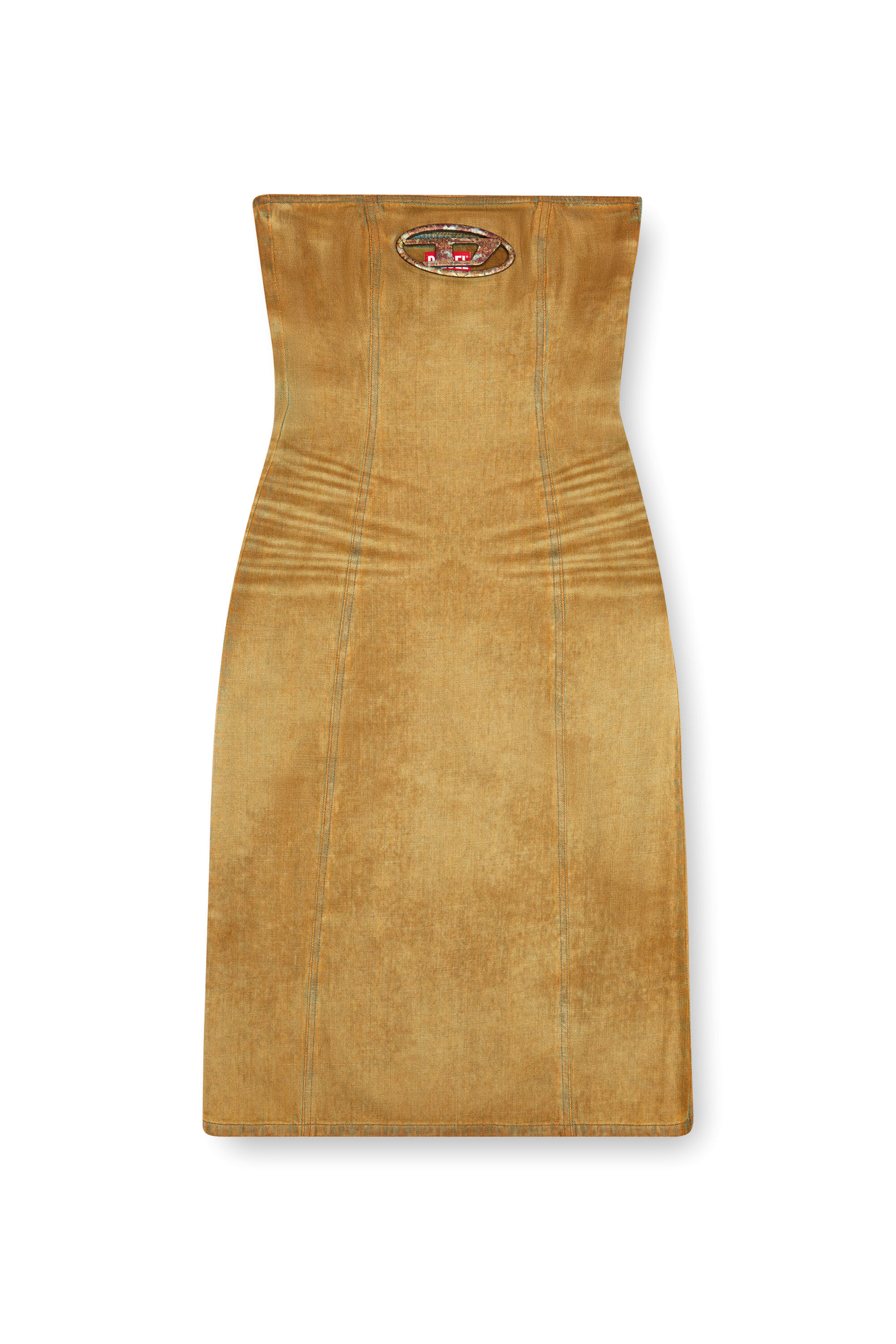 Diesel - DE-VILDRESS-FSF, Woman's Denim midi dress with rust-effect logo in Light Brown - 2