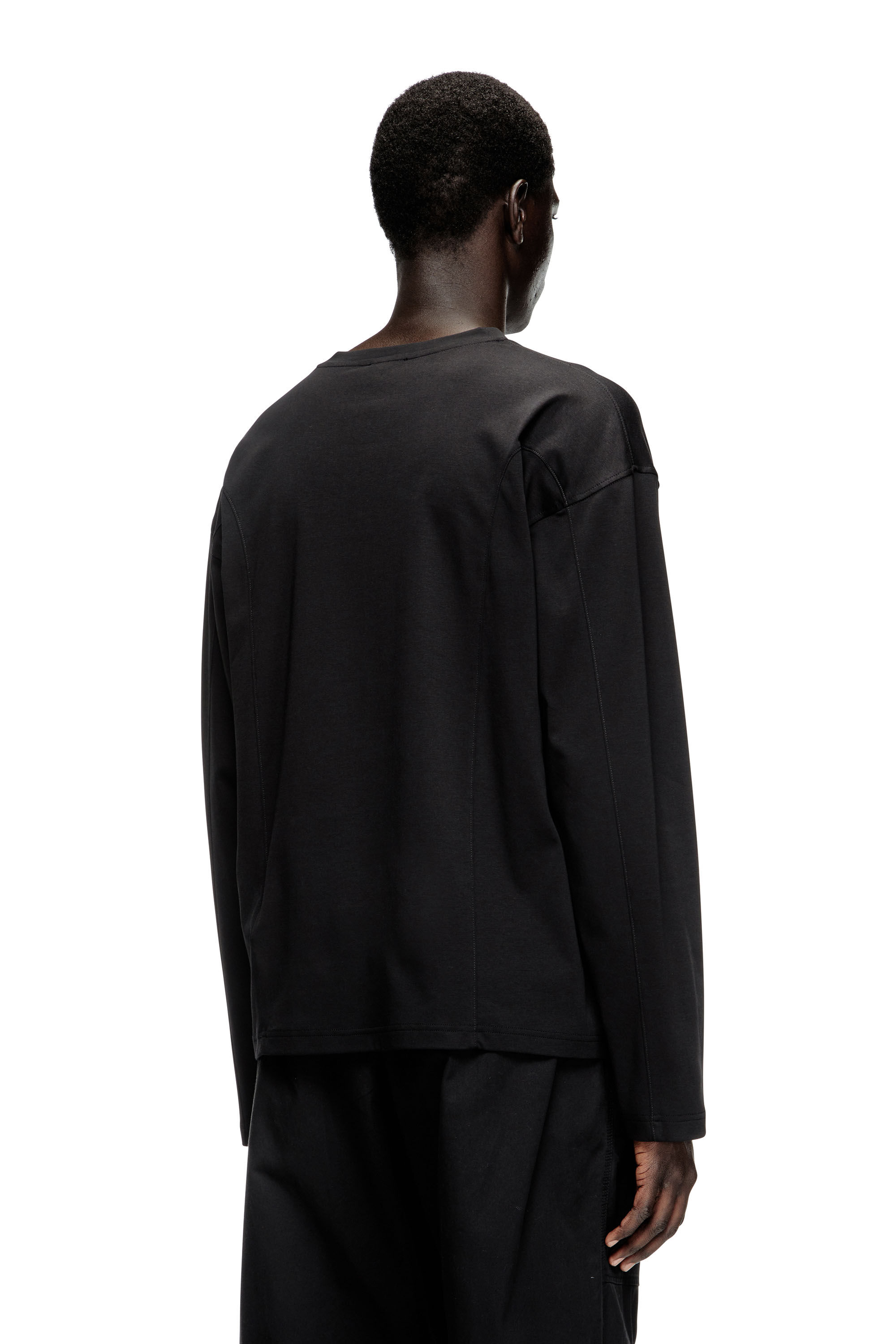 Men's Long-sleeve T-shirt with solid color panels | Black | Diesel