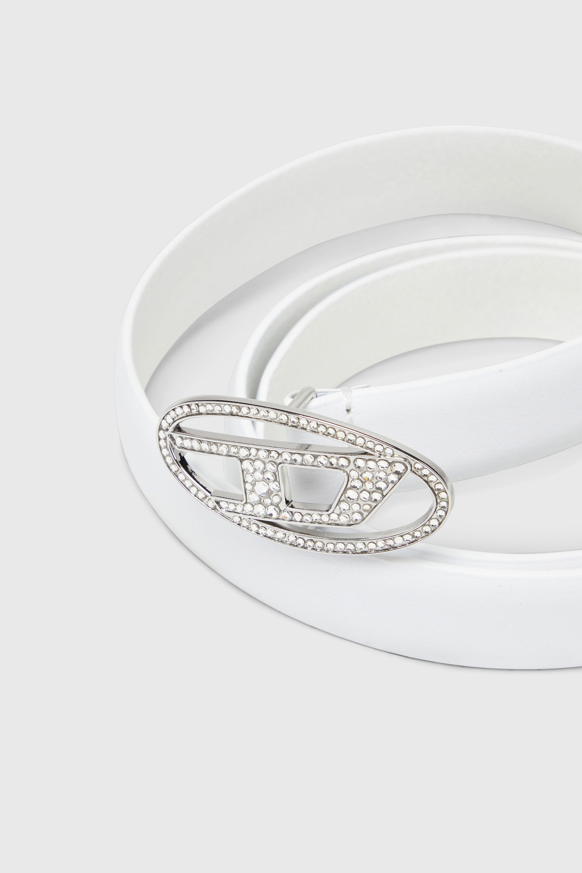 Diesel - B-1DR STRASS 20, Woman's 1.9cm slim leather belt with crystal buckle in White - 3