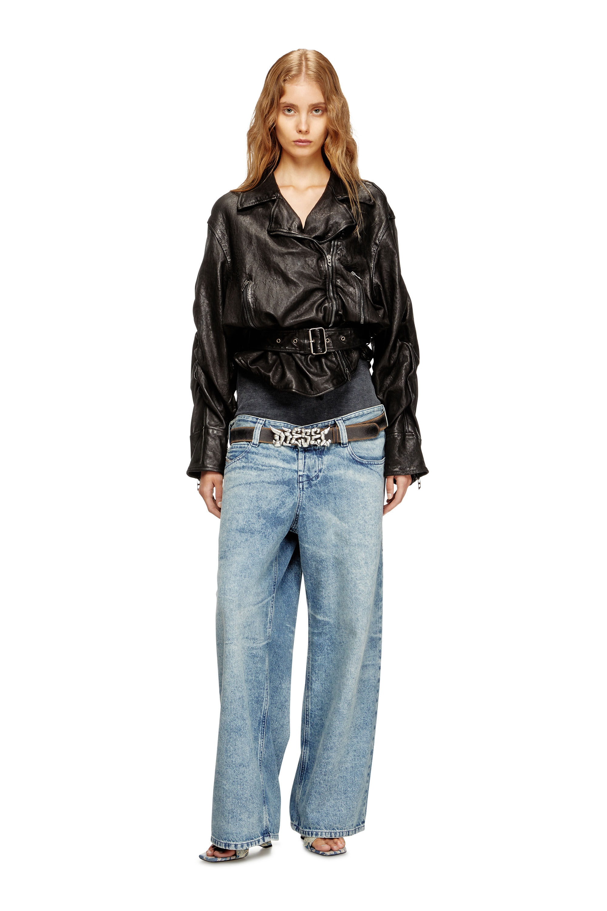 Diesel - L-OYS, Woman's Belted jacket in boiled leather in Black - 1
