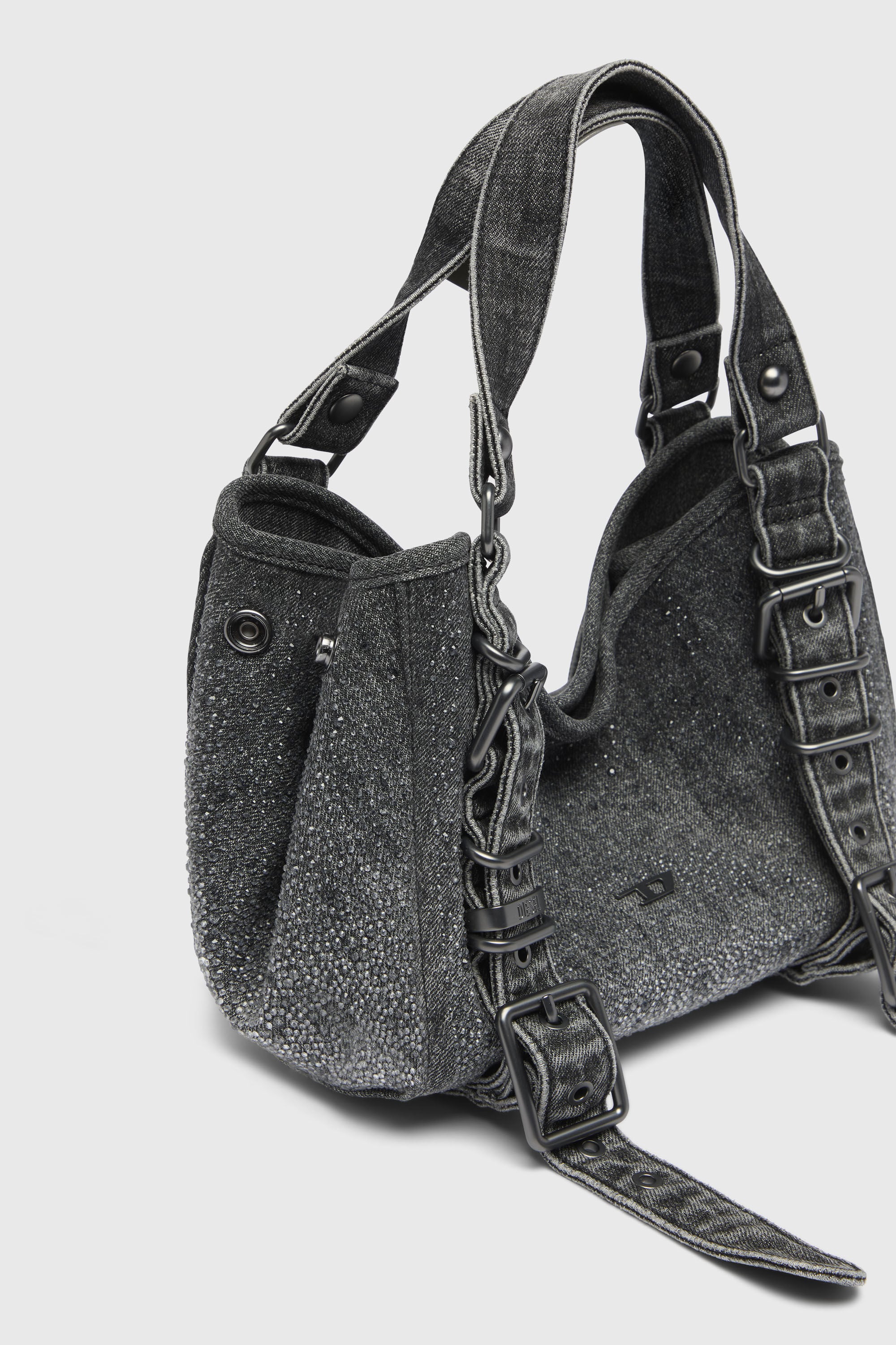 Diesel - D-ONE TOPHANDLE S, Woman's D-One-Small top-handle bag in crystal solarised denim in Black - 7