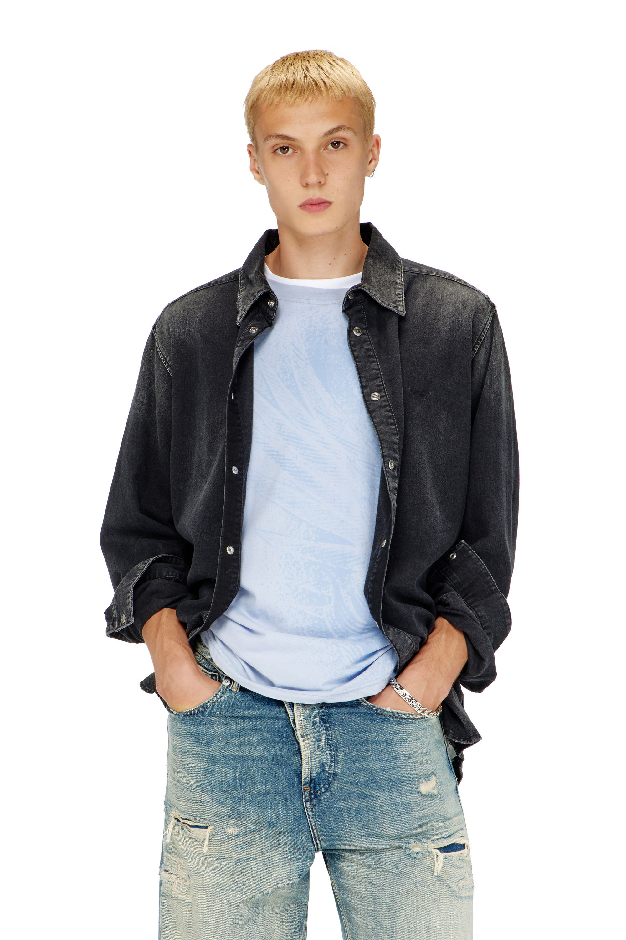 Diesel - D-SIMPLY, Man's Long-sleeve denim shirt in Black - 3