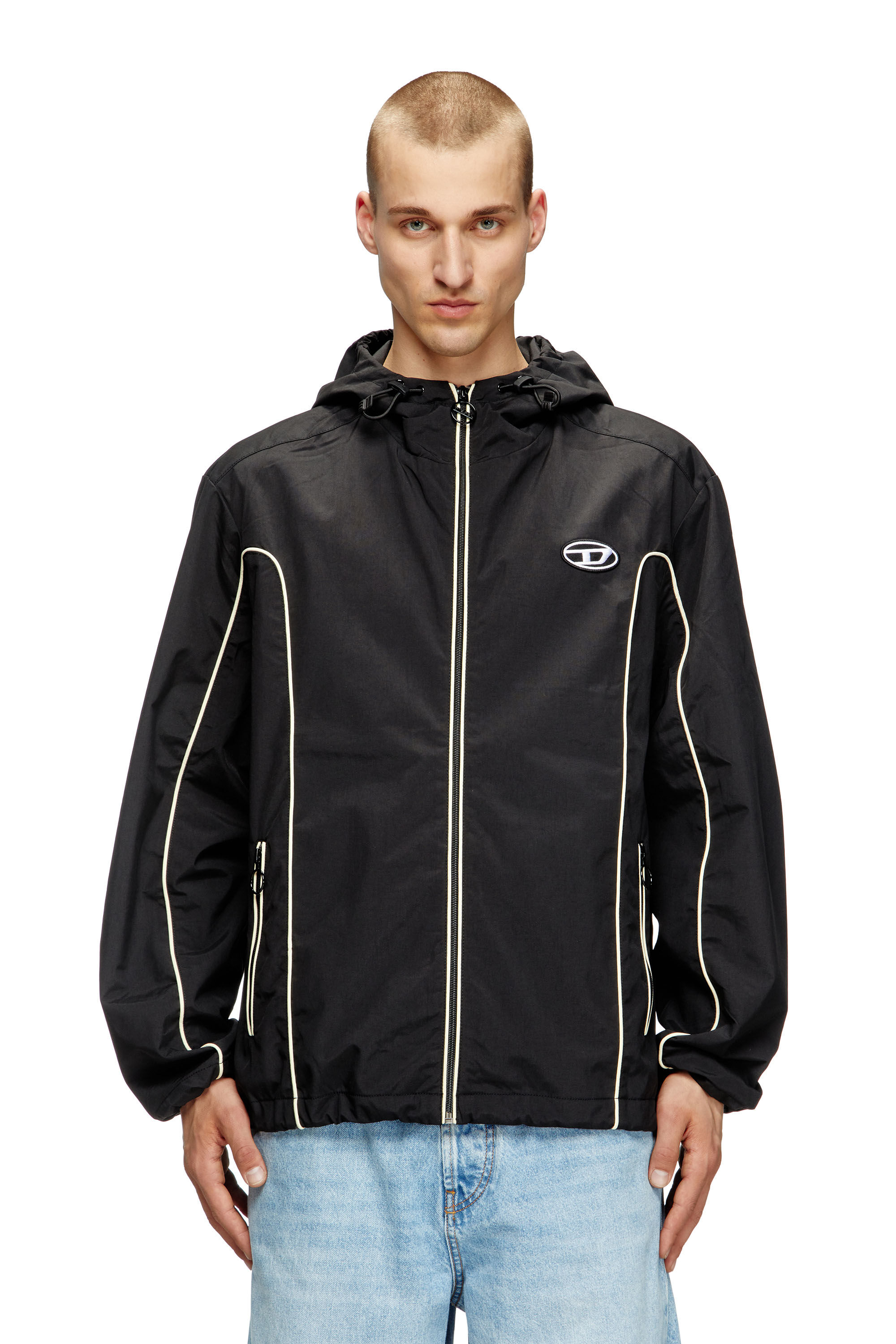 Diesel - J-HIVES, Man's Windbreaker with contrast piping in Black - 3