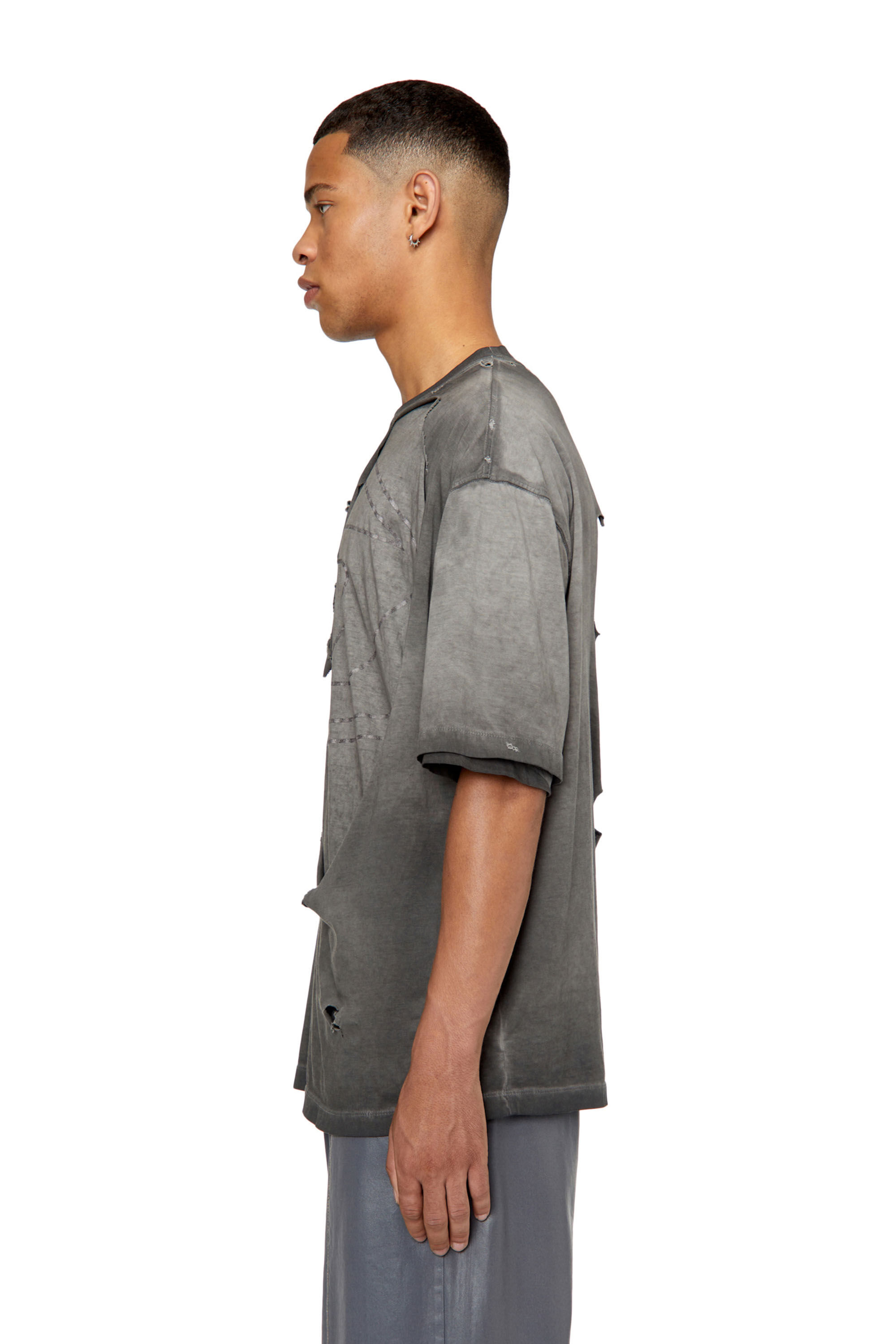 Diesel - T-ASHY, Man's Dual-layer T-shirt with oval D logo in Dark grey - 5