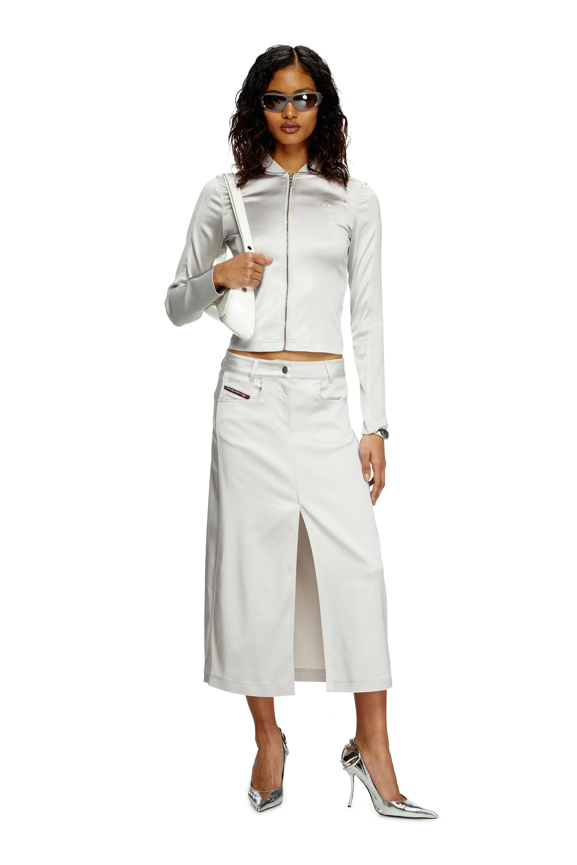 Diesel - O-EBBEY, Woman's Midi dress in stretch satin in White - 1