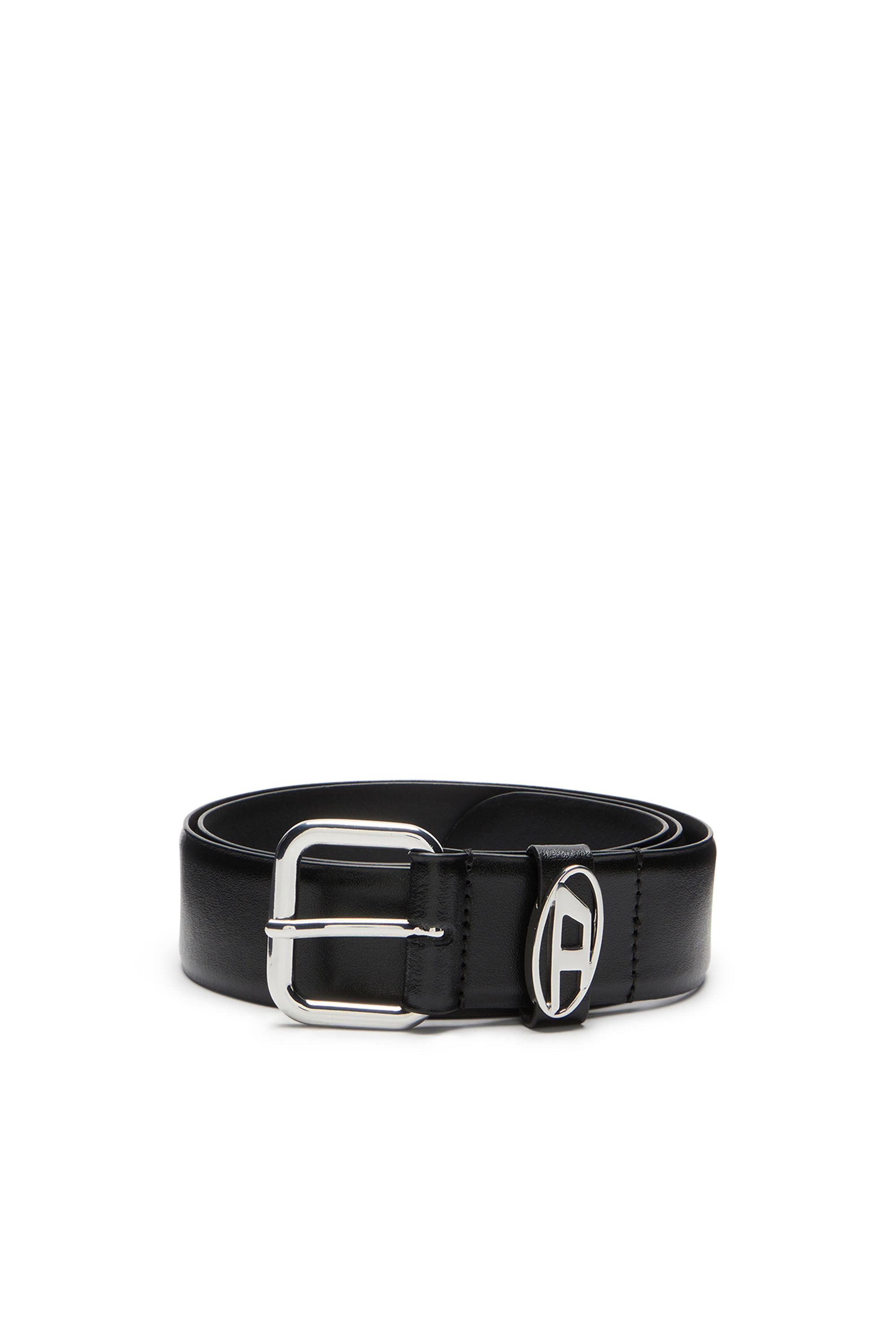 Women's 3.9cm logo-plaque embellished leather belt | Black | Diesel Women's 3.9cm logo-plaque embellished leather belt | Black | Diesel