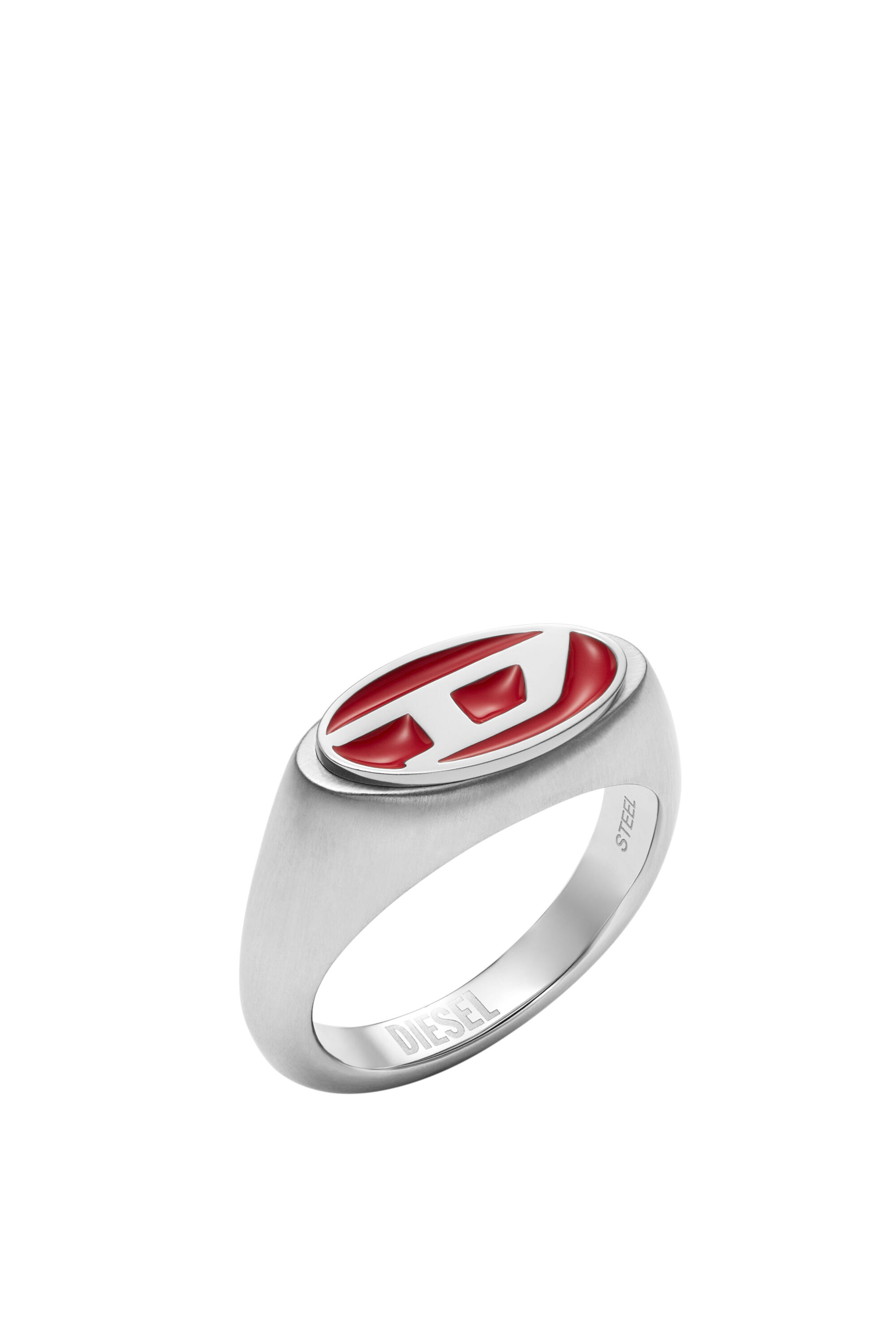 Diesel - DX1444, Unisex Red enamel and stainless steel signet ring in Silver - Image 2