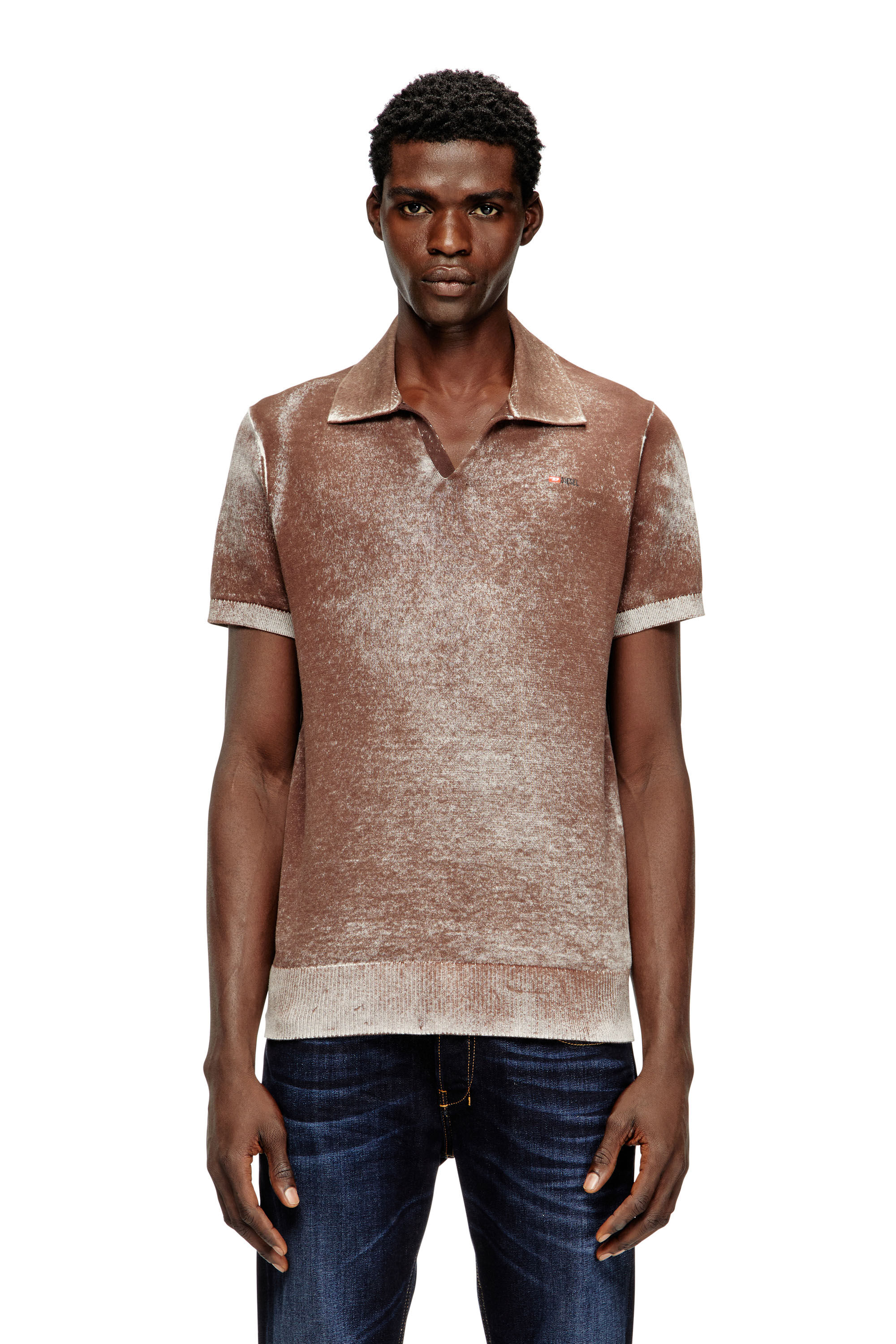 Diesel - K-LAWRIE, Man's Knit polo shirt with faded reverse print in Brown - 3