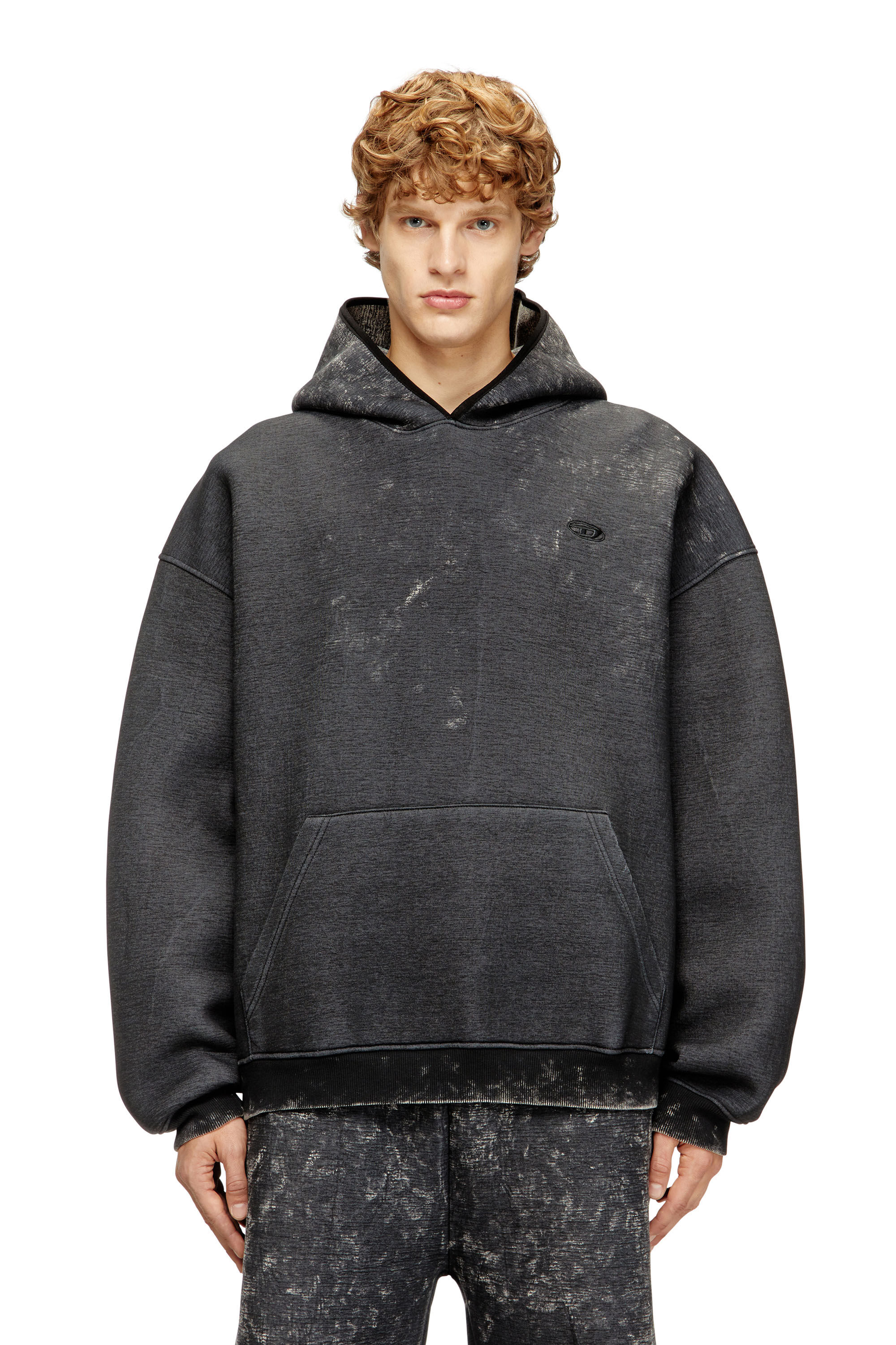 Men's Relaxed scuba hoodie with marble wash | Grey | Diesel RO