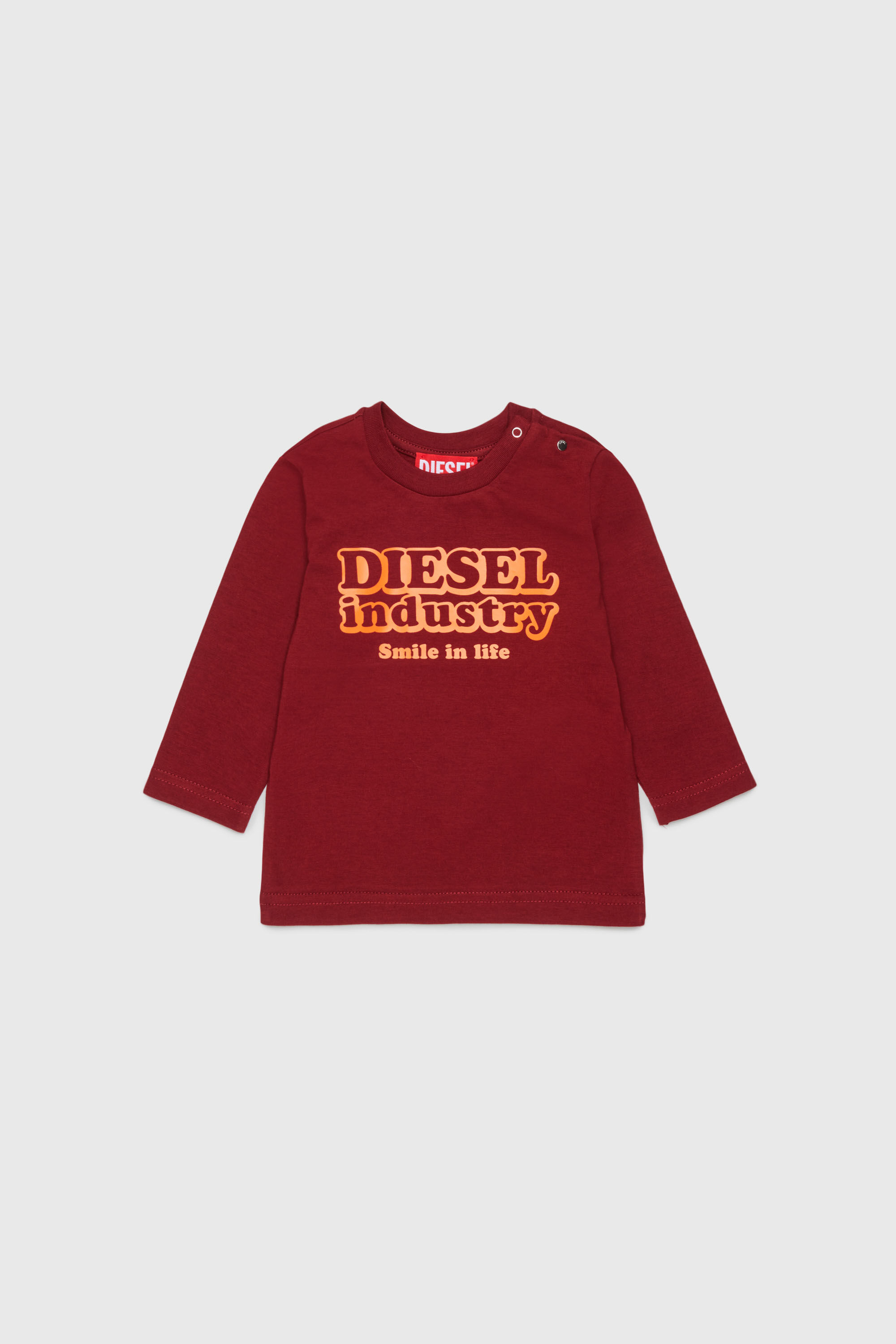 Diesel - TLODIMB, Man's Long-sleeve T-shirt with Diesel Industry print in Red - 1