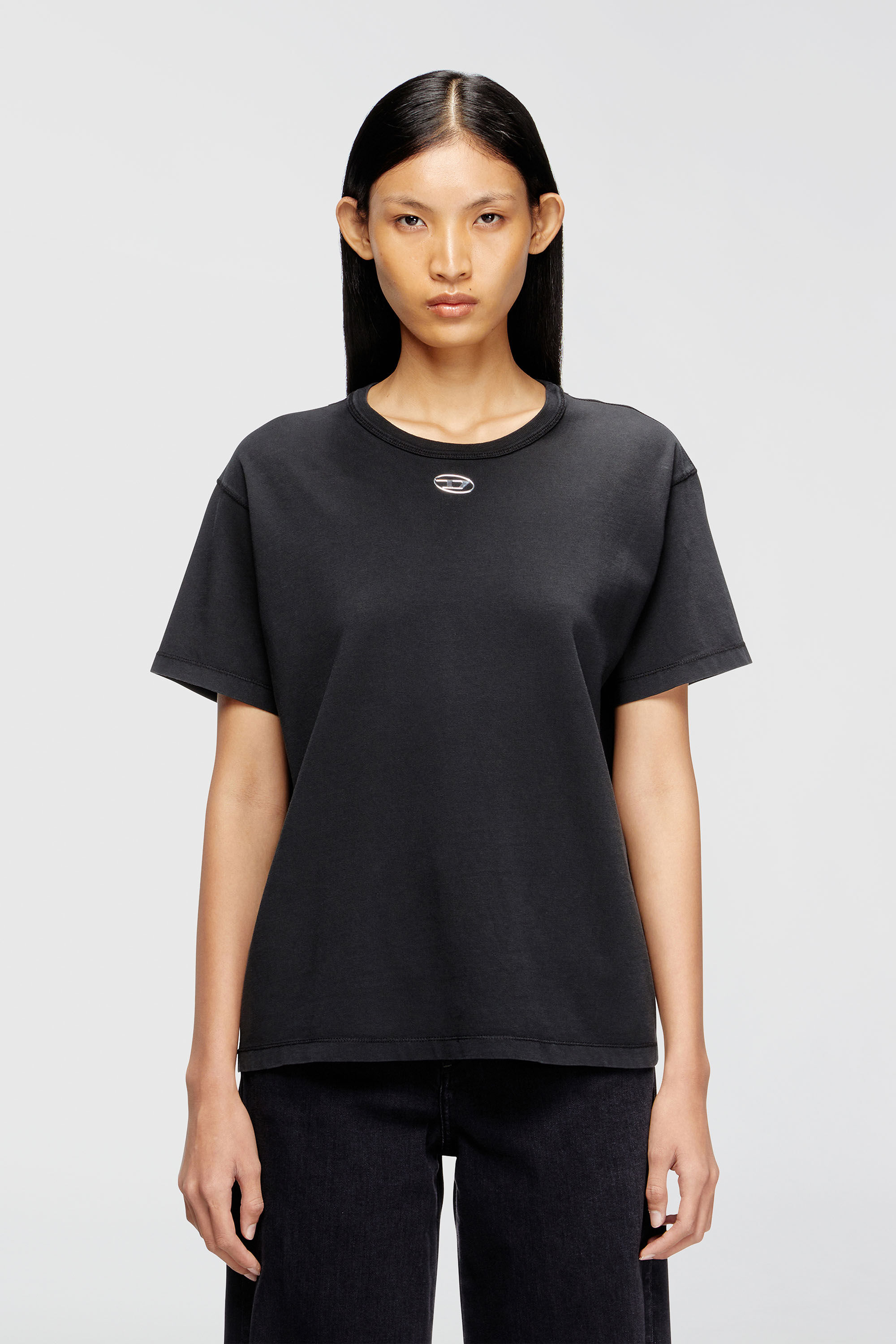 Diesel - T-NORMY-OD-S1, Woman's Cotton T-shirt with metallic Oval D in Black - 3