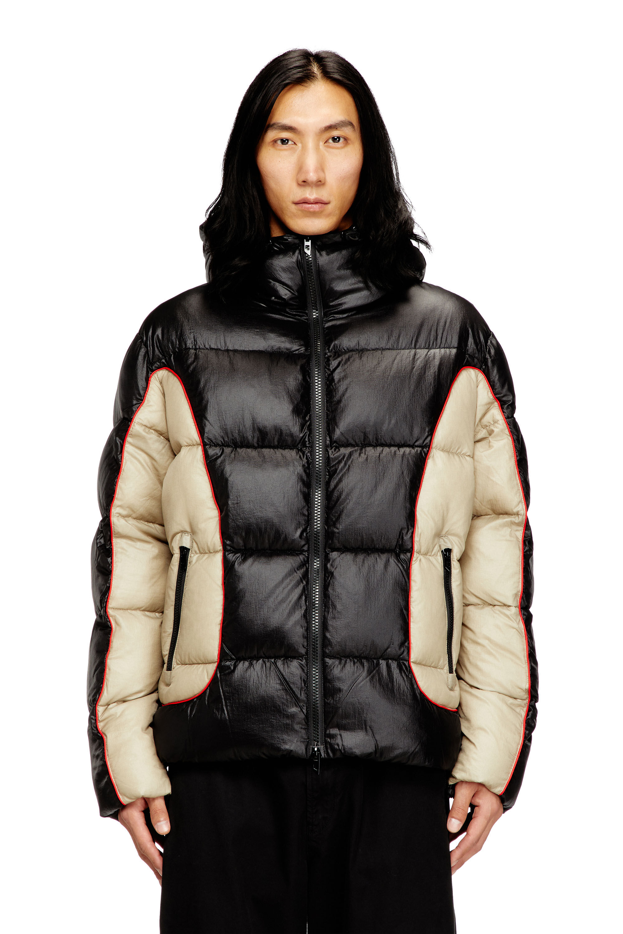 Men's Hooded puffer jacket in shiny ripstop | Multicolor | Diesel