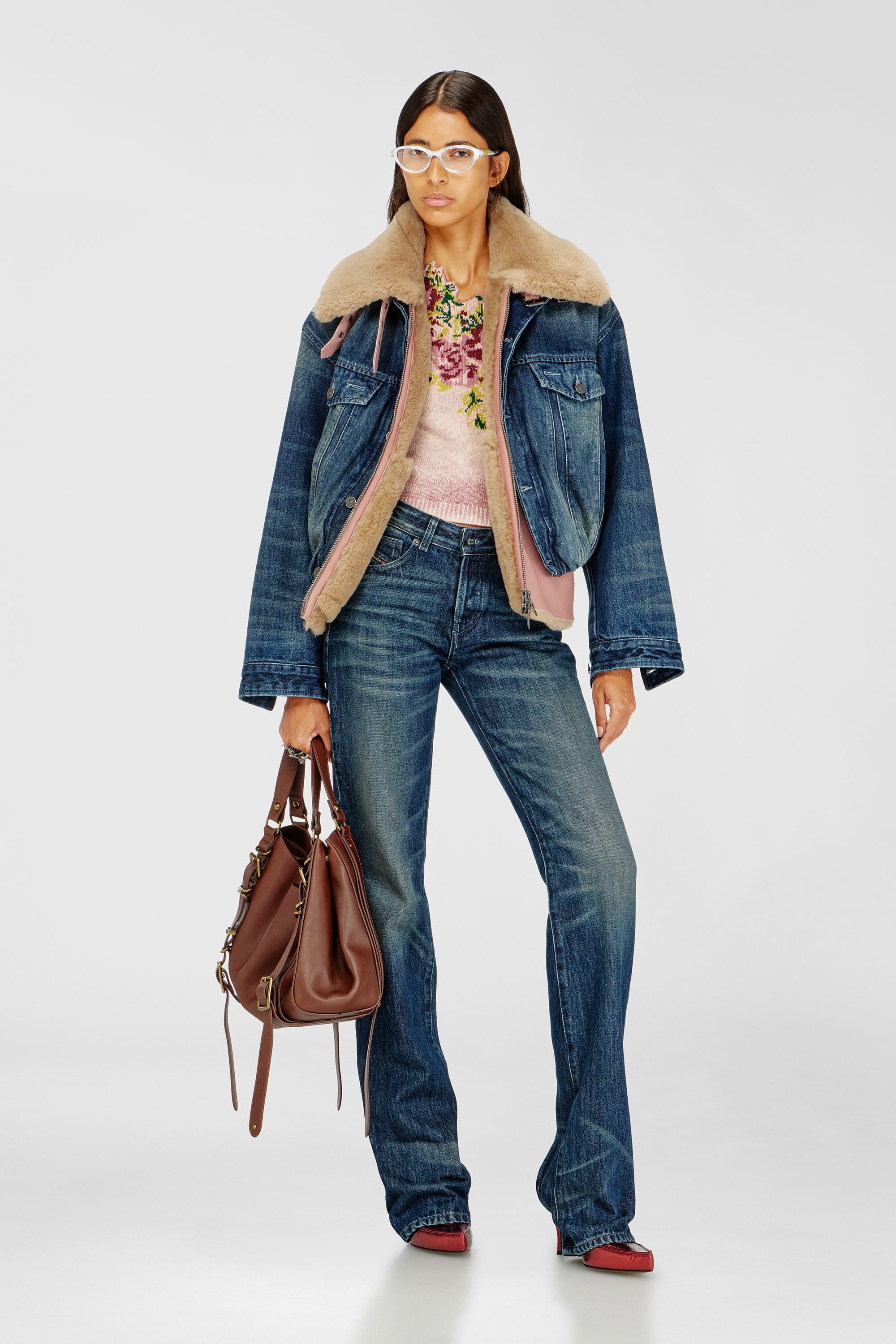 Diesel - DE-MORVI-FSJ, Woman's Elasticated trucker jacket in denim in Dark Blue - 1