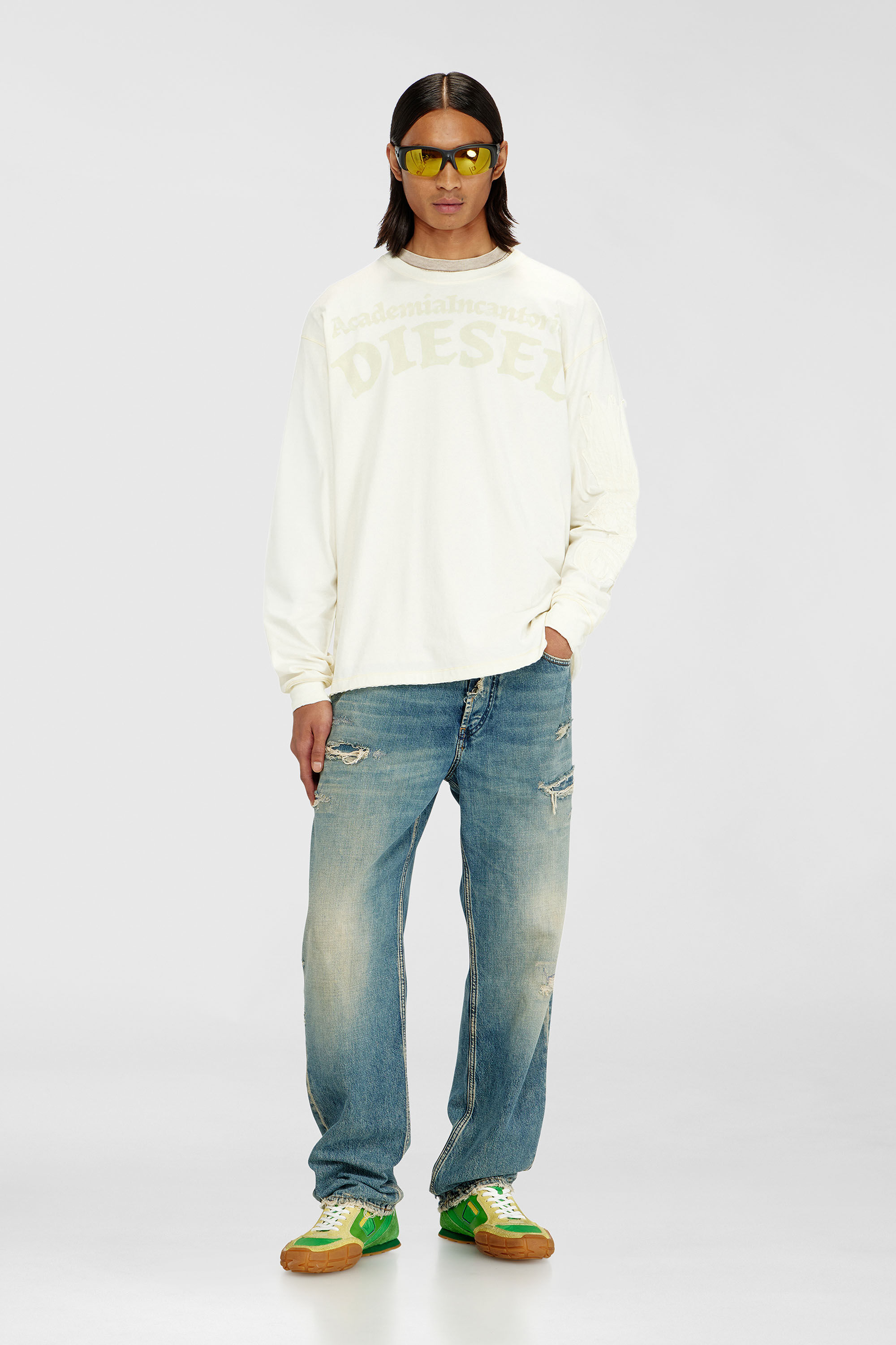 Diesel - T-NORM-LS-AA3, Man's Long-sleeve T-shirt with prints and patches in White - 1