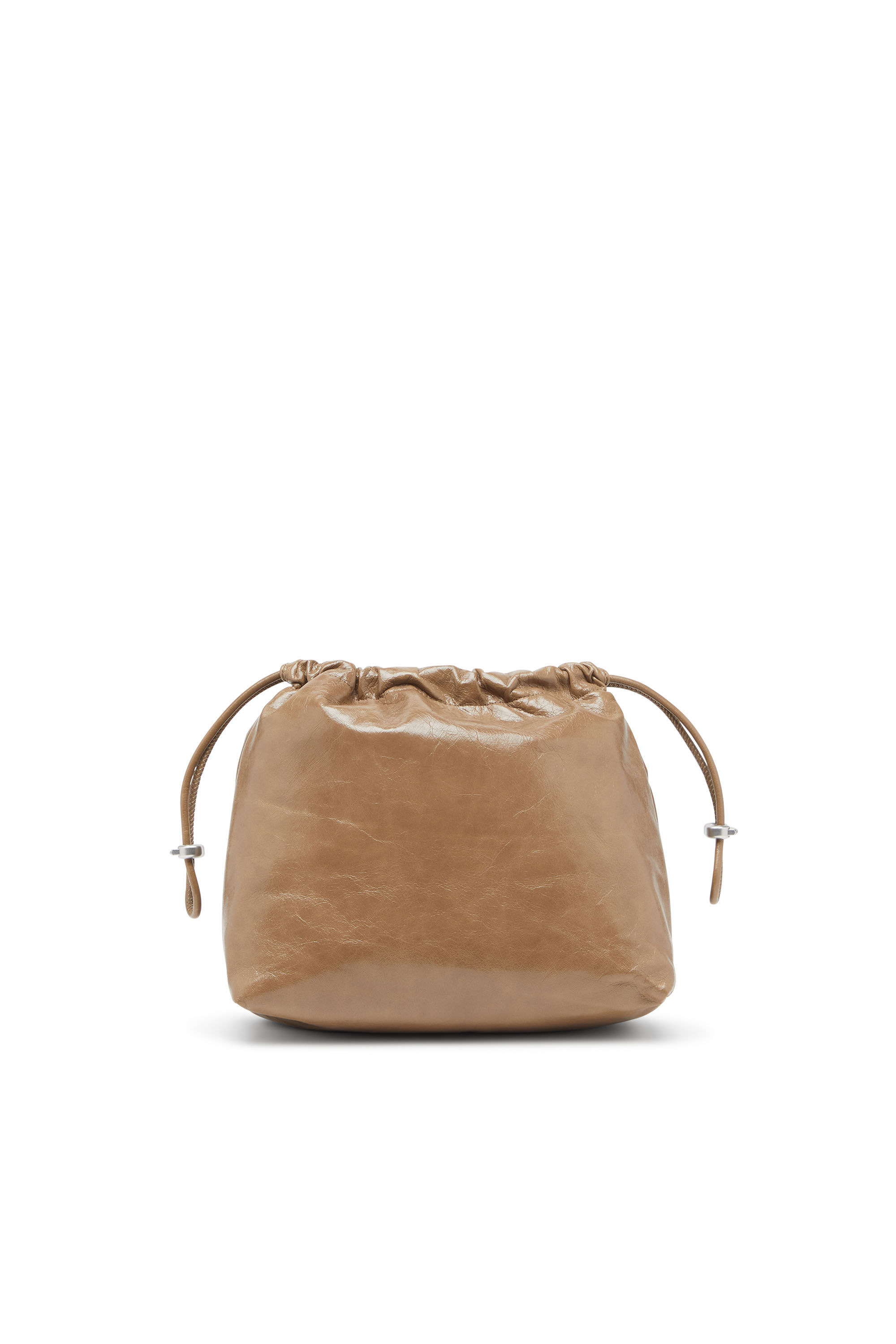 Diesel - SCRUNCH-D BUCKET, Woman's Scrunch-D-Bucket bag in shiny wrinkled leather in Light Brown - 3