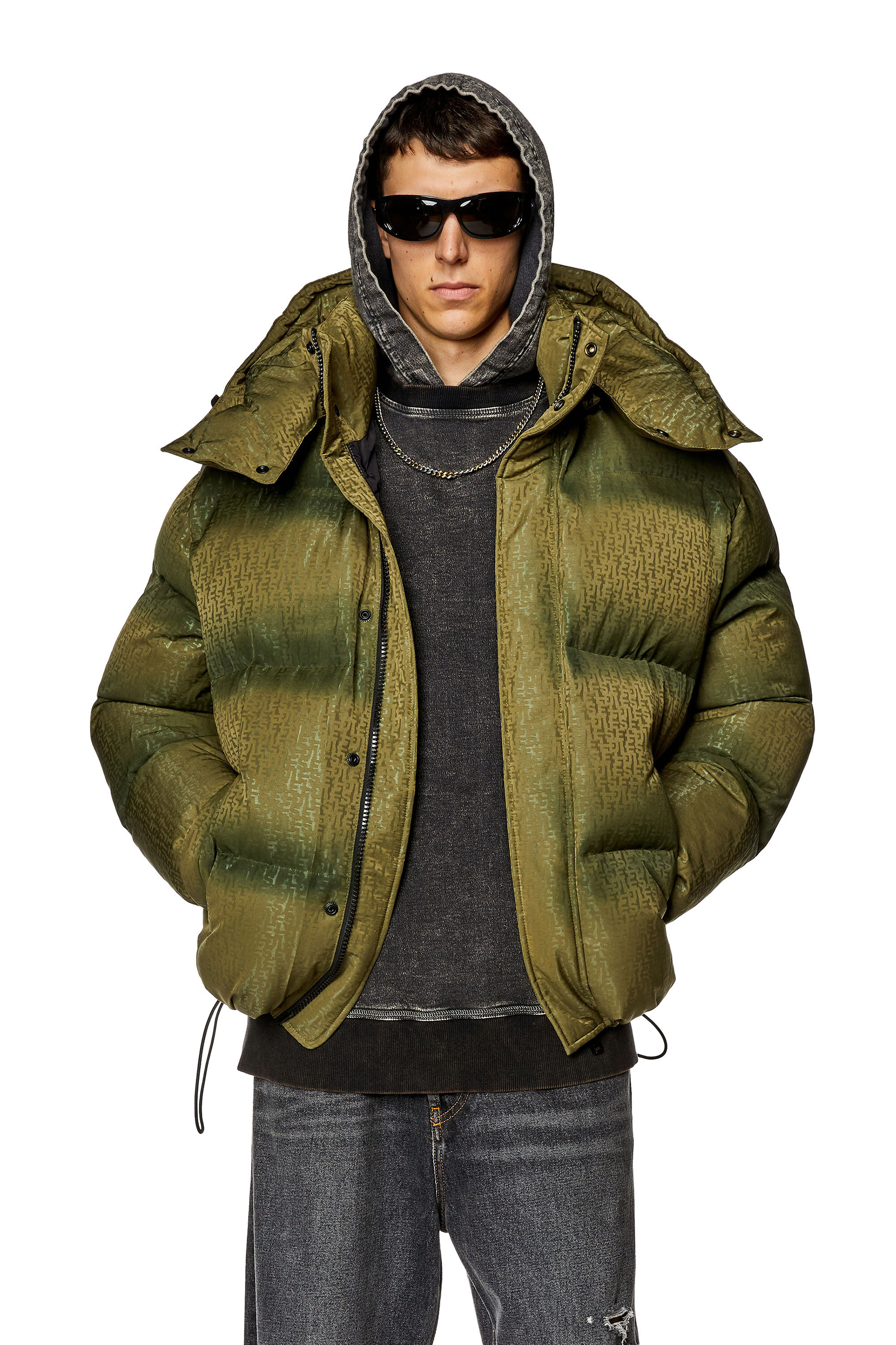 Men's Puffer jacket with monogram motif | Green | Diesel