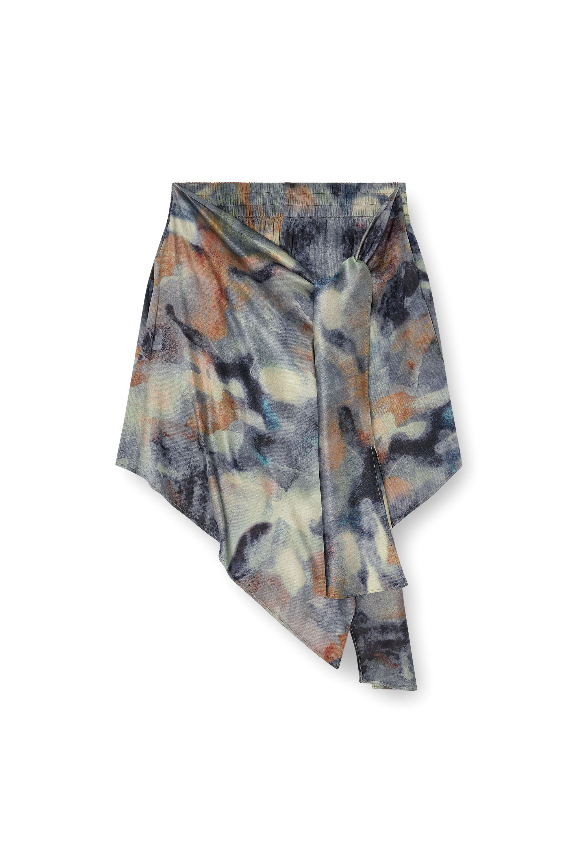 Diesel - S-TALIA, Woman's Knotted skort in printed satin in Blue/Green - 2