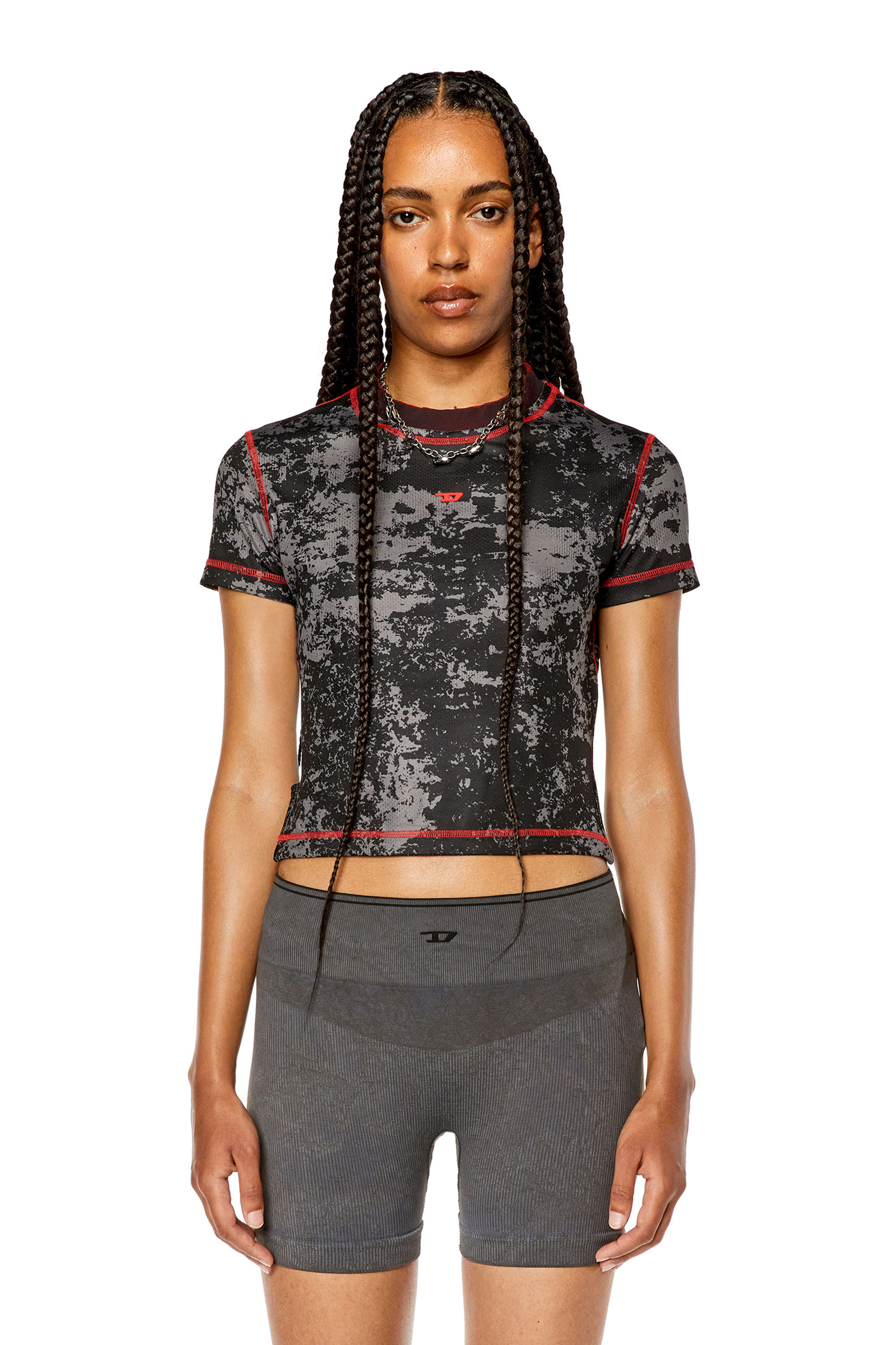 Diesel - AWTEE-NORAH-WT13, Woman Cropped T-shirt with cloudy print in Black - Image 3