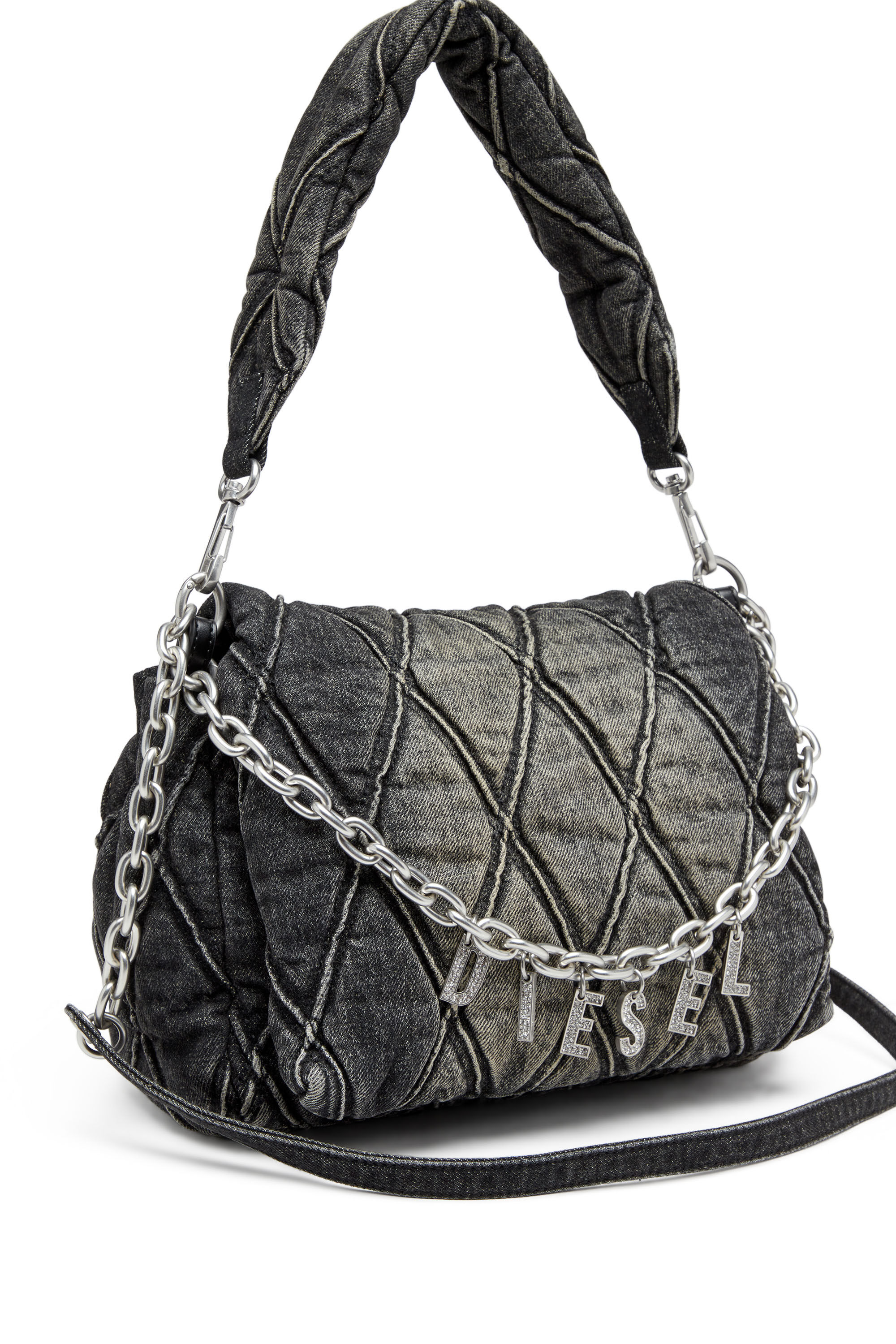 S*様 DIESEL CHARM-D Mサイズ Women's Charm-D Shoulder M bag in quilted Denim | Black | Diesel