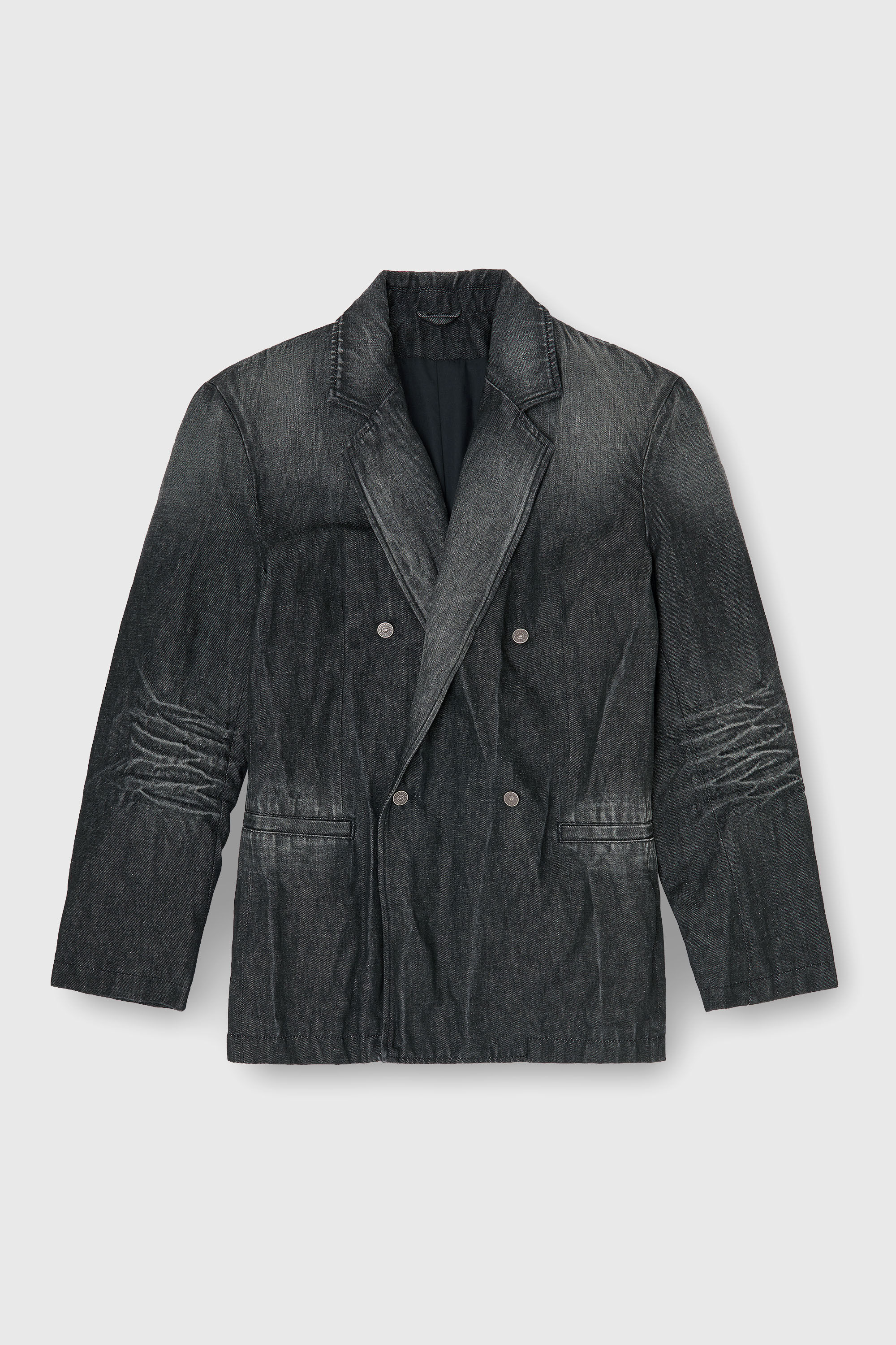 Diesel - D-KOT-FSJ, Man's Double-breasted blazer in creased denim in Black/Dark grey - 2