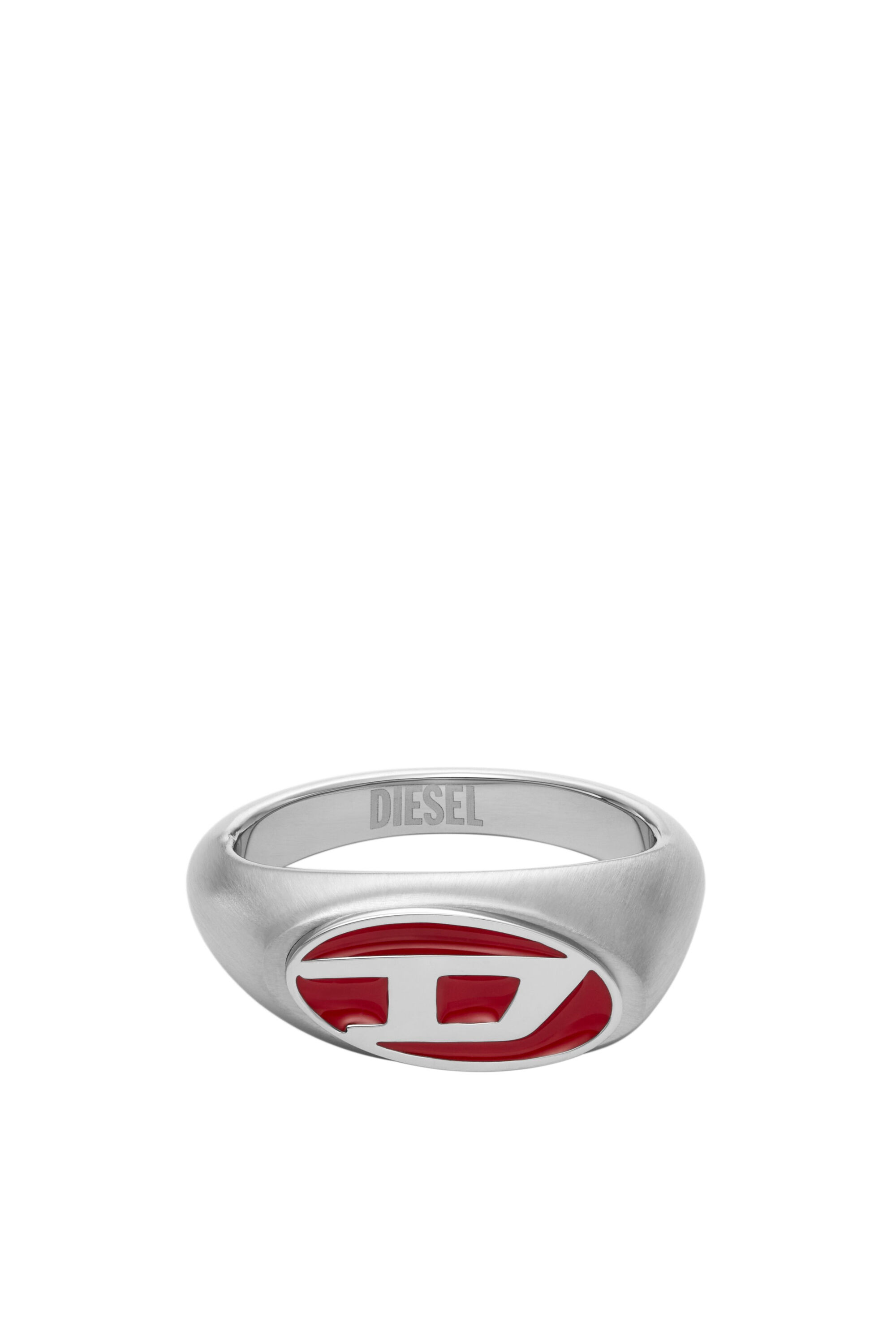 Diesel - DX1444, Unisex Red enamel and stainless steel signet ring in Silver - Image 1