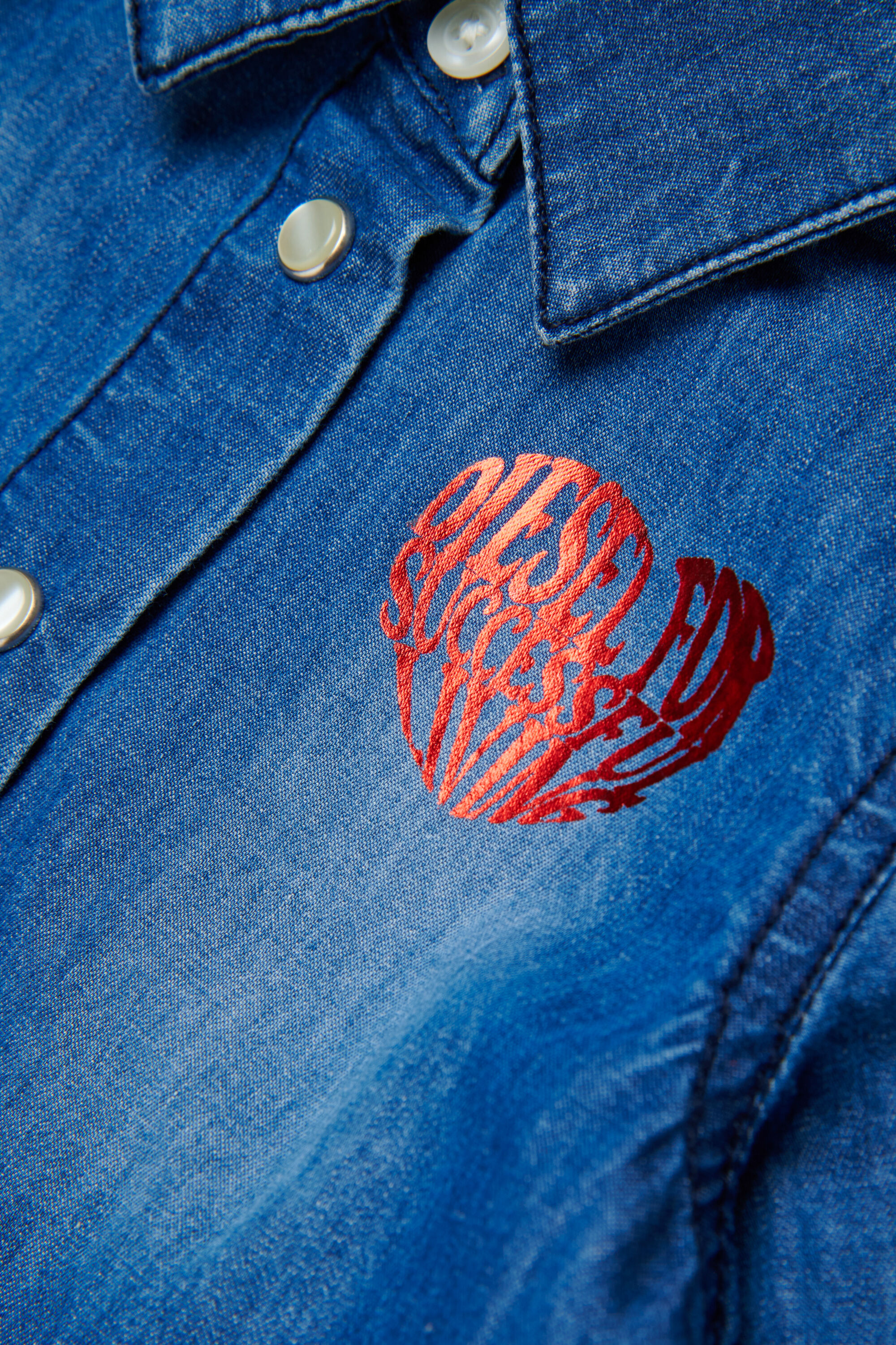 Diesel - DERLIB, Woman's Denim dress with heart print in Medium blue - 4