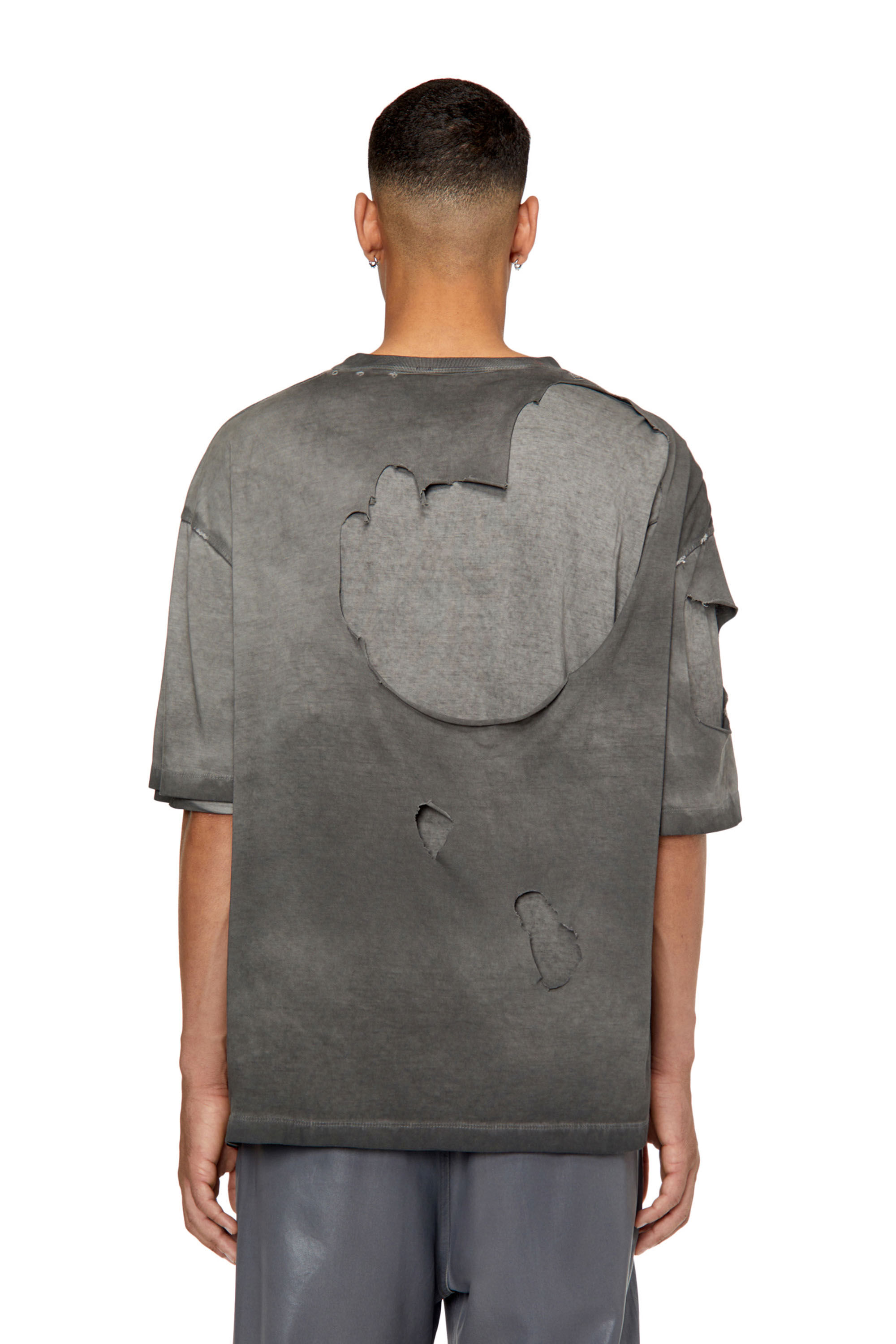 Diesel - T-ASHY, Man's Dual-layer T-shirt with oval D logo in Dark grey - 4