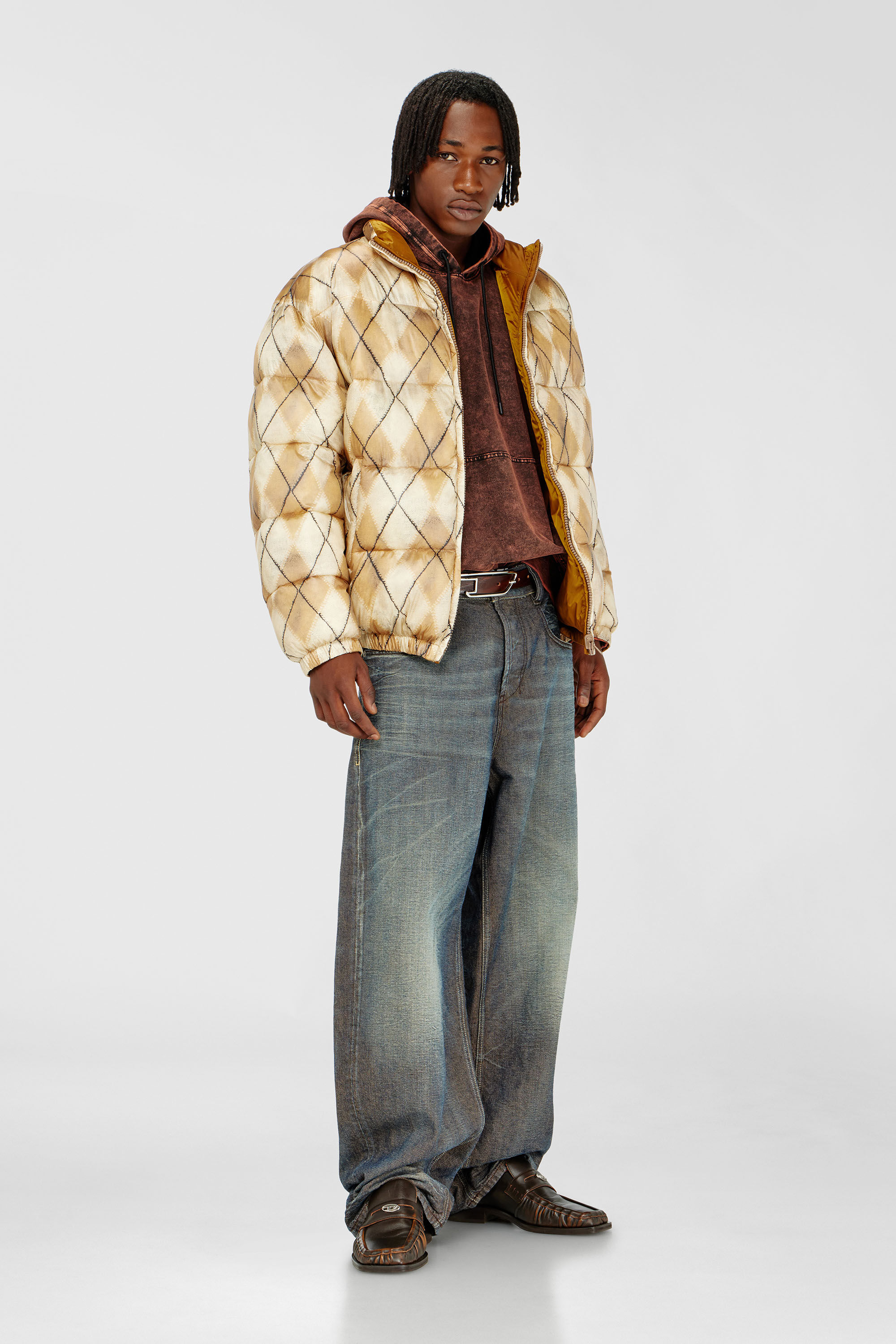 Diesel - S-BOXT-HOOD-TUK, Man's Treated denim-effect hoodie in Brown - 1