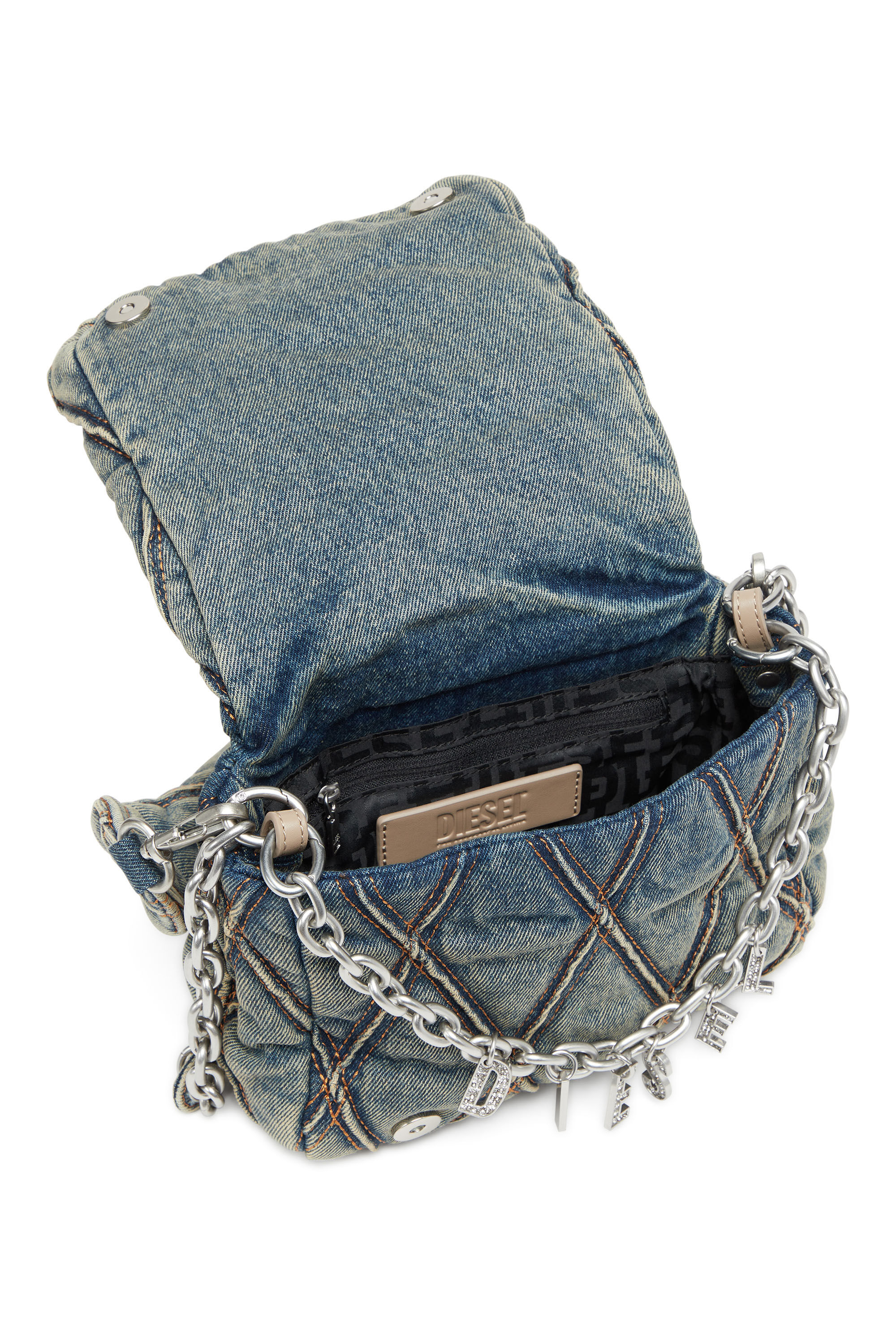 ★美品★DIESEL★スモール チャーム D ショルダーバッグ★ Women's Charm-D Shoulder M bag in quilted Denim | Black | Diesel