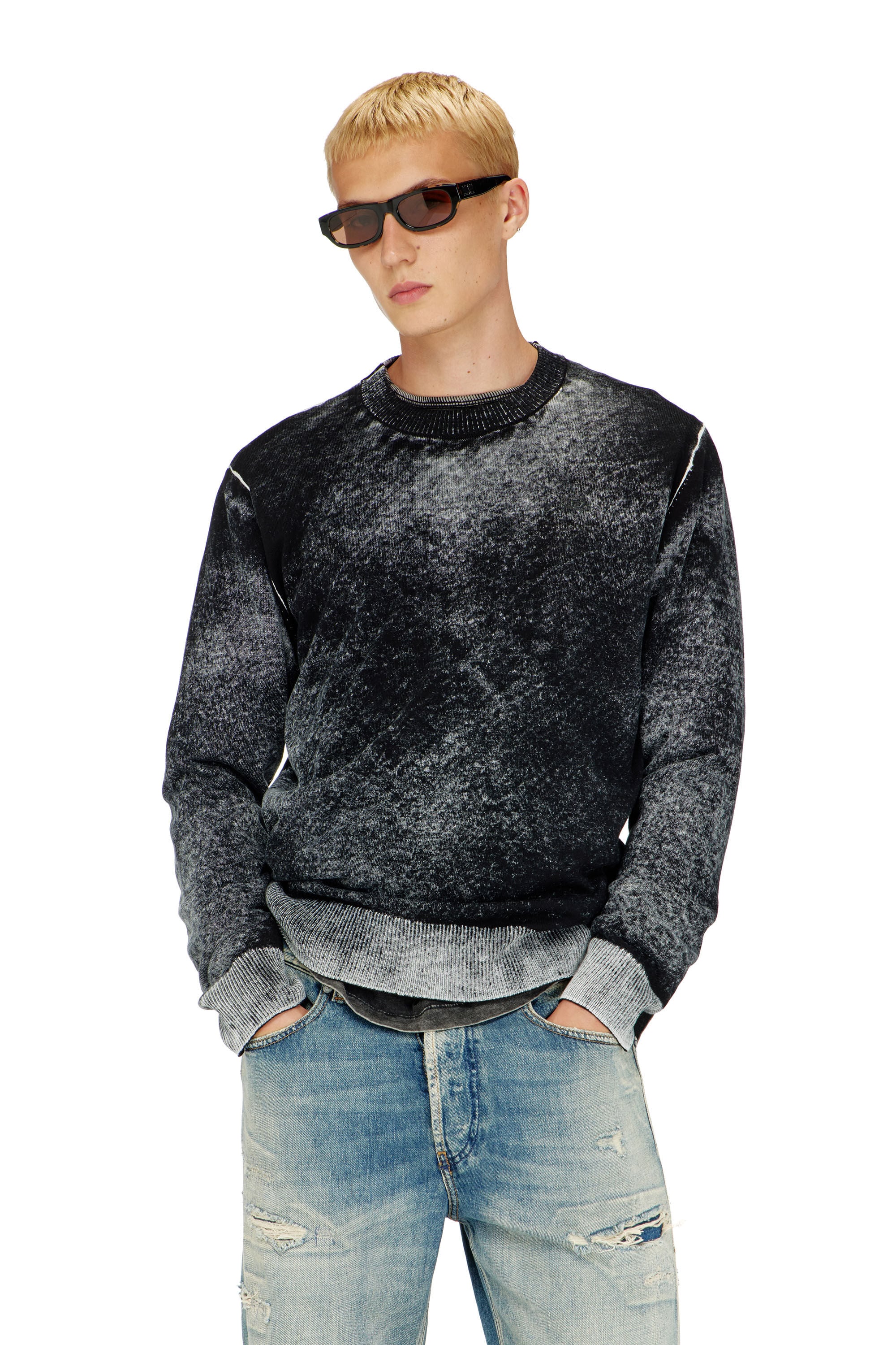 Diesel - K-LAURENT, Man's Jumper with faded reverse print in Black - 3