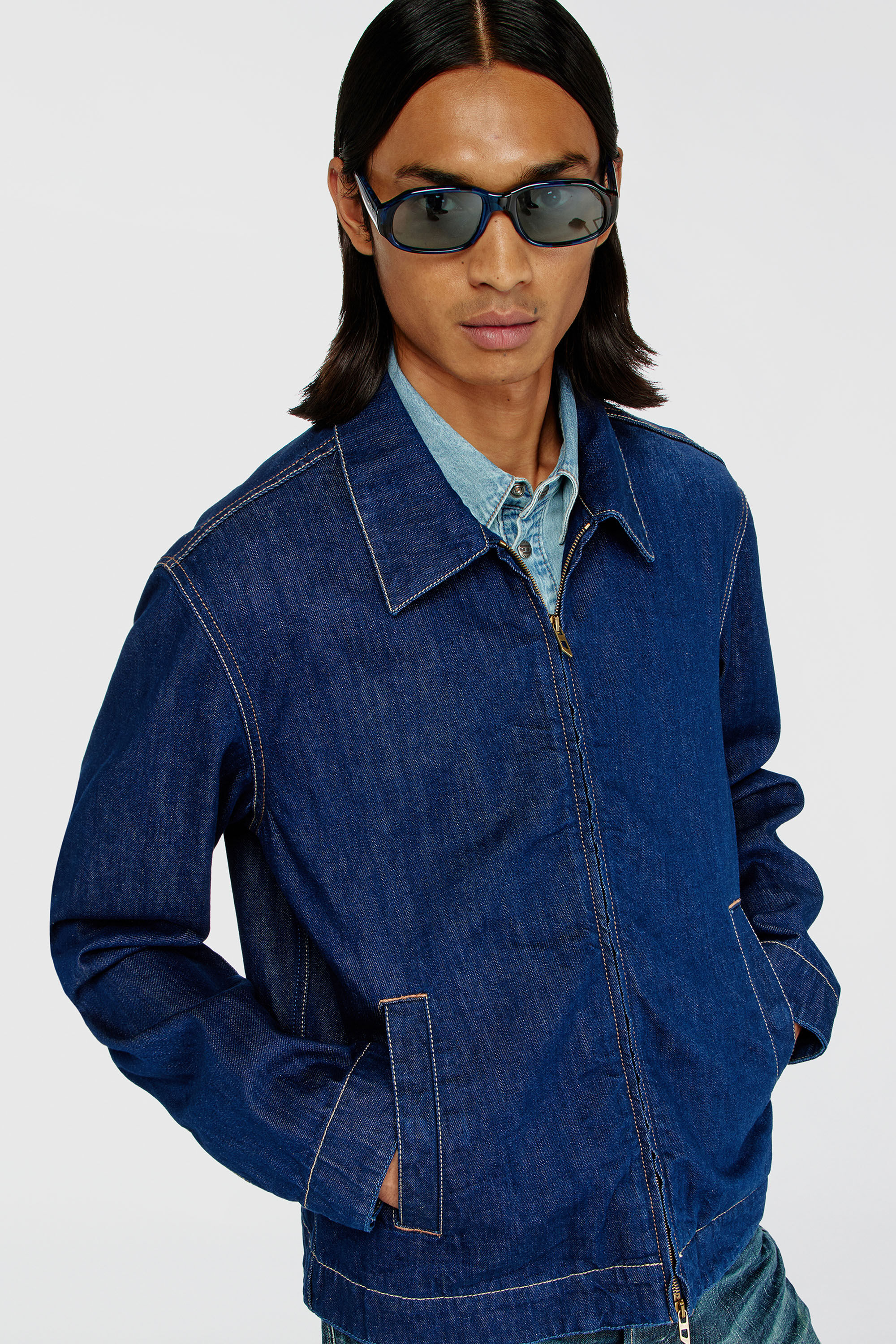 Diesel - D-ROHE, Man's Coach jacket in rinse denim in Medium blue - 5