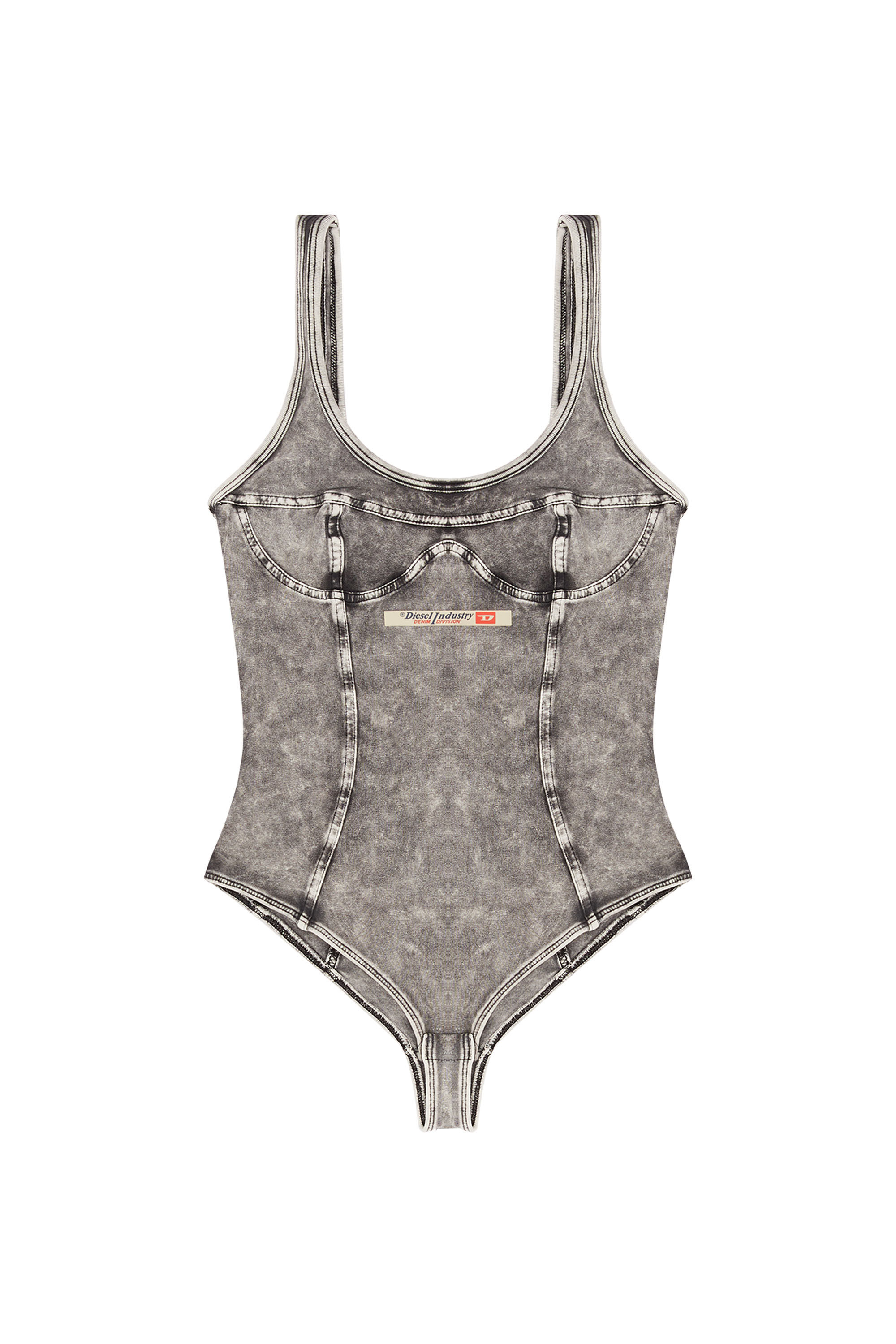 Diesel - UFBY-DENIM-CAMI-BODYSUIT, Woman's Bodysuit in denim-effect jersey in Dark grey - 2