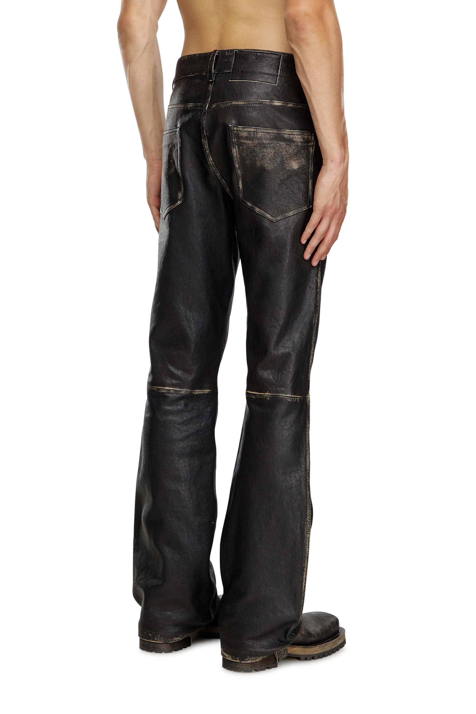 Men's Distressed leather pants | Black | Diesel