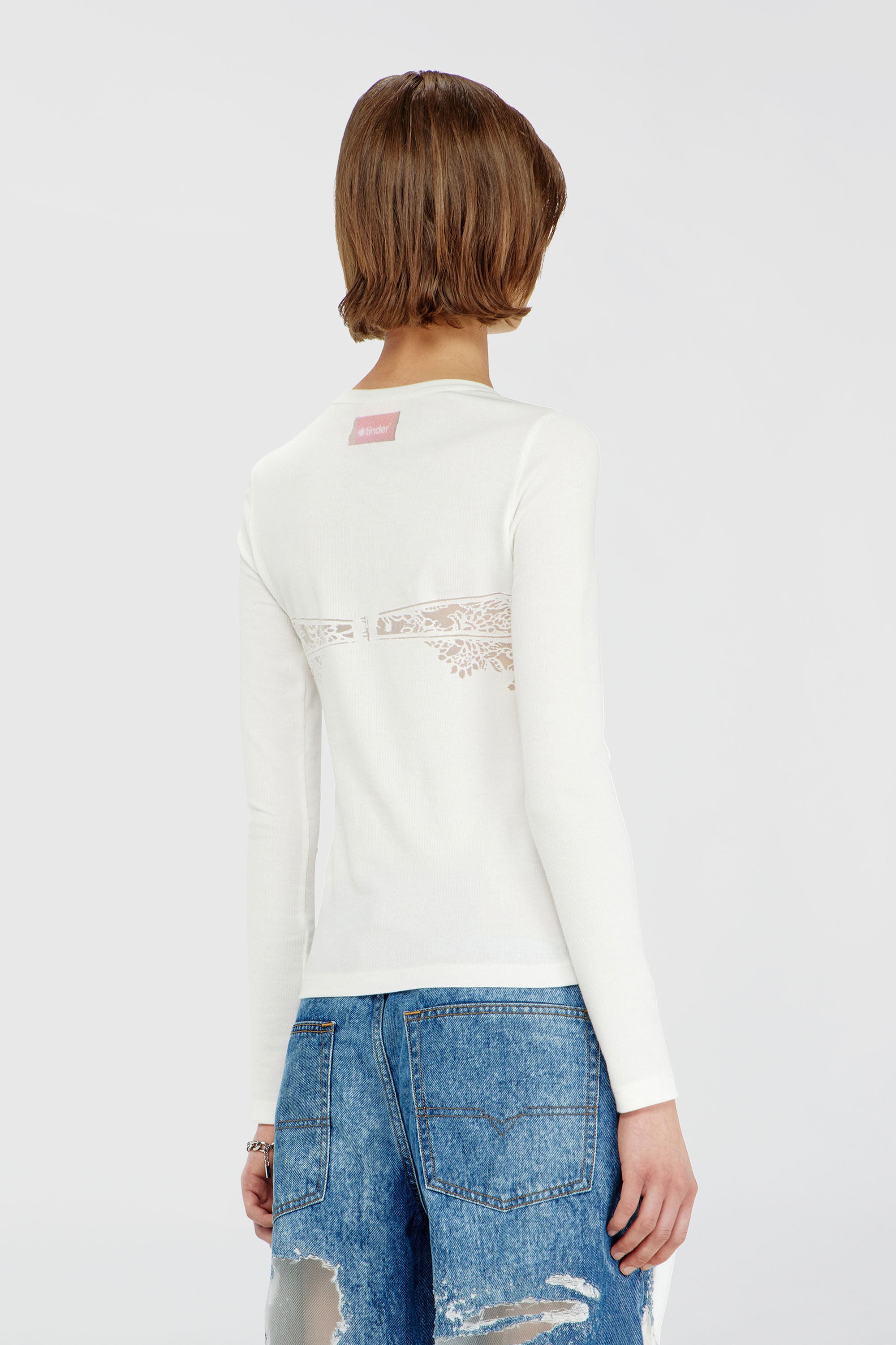Diesel - PR-T-MOKKI-LS-R, Woman's Top with devor&eacute; lace effect in White - 4