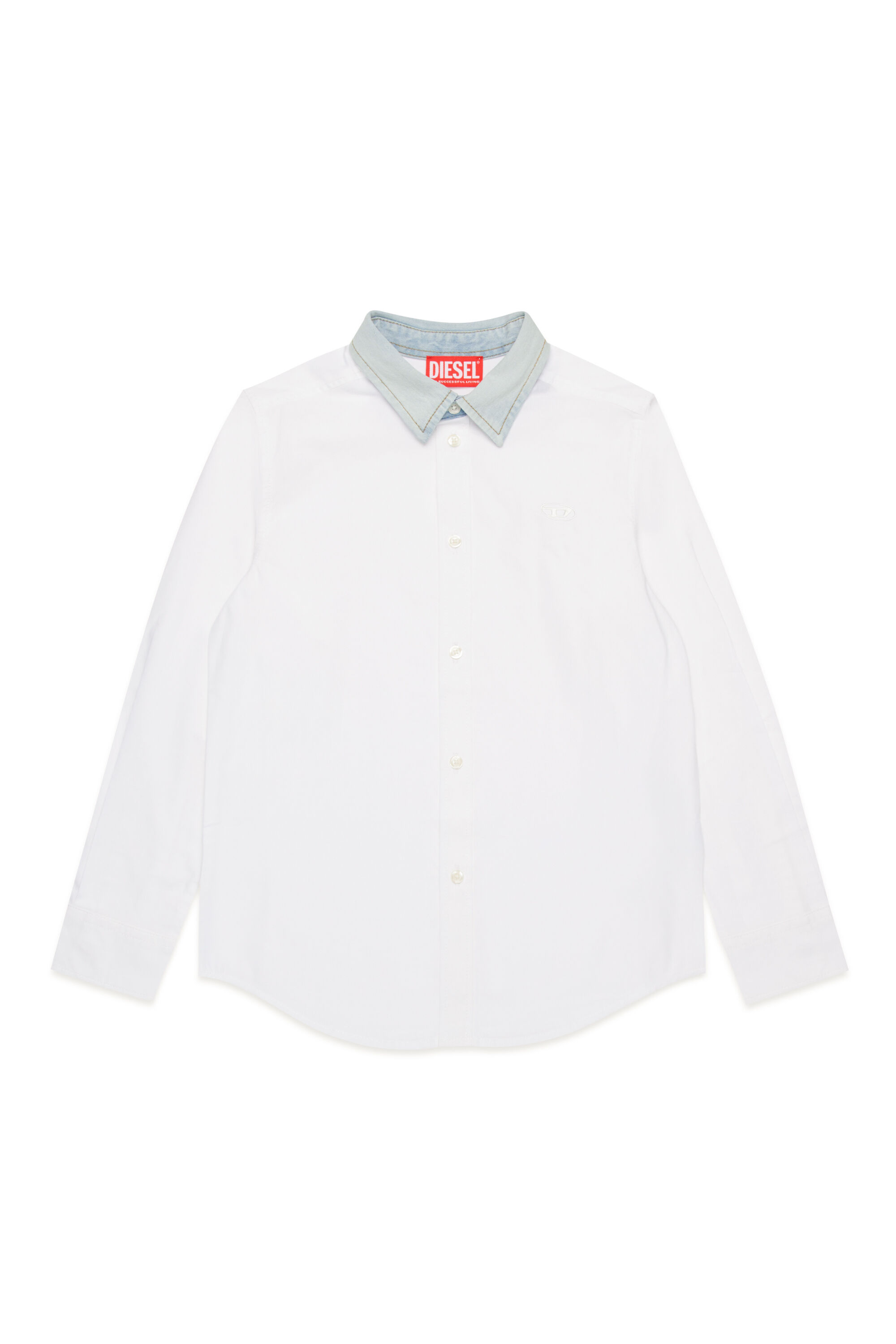 Diesel - CSHOLLS, Man's Long-sleeve shirt with denim collar in White - 1