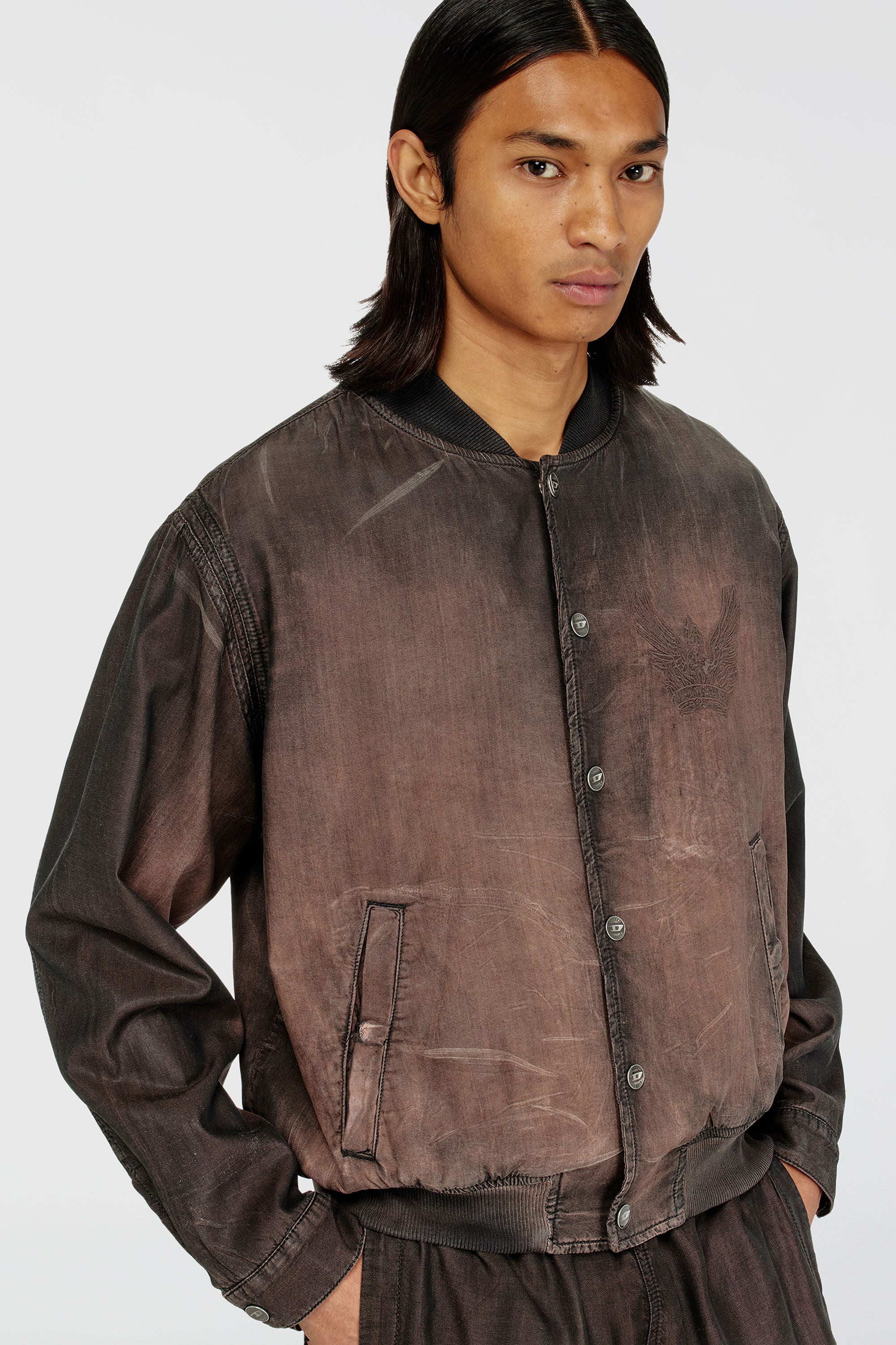 Diesel - D-BELMOR-S, Man's Bomber jacket in fluid coated denim in Brown - 5