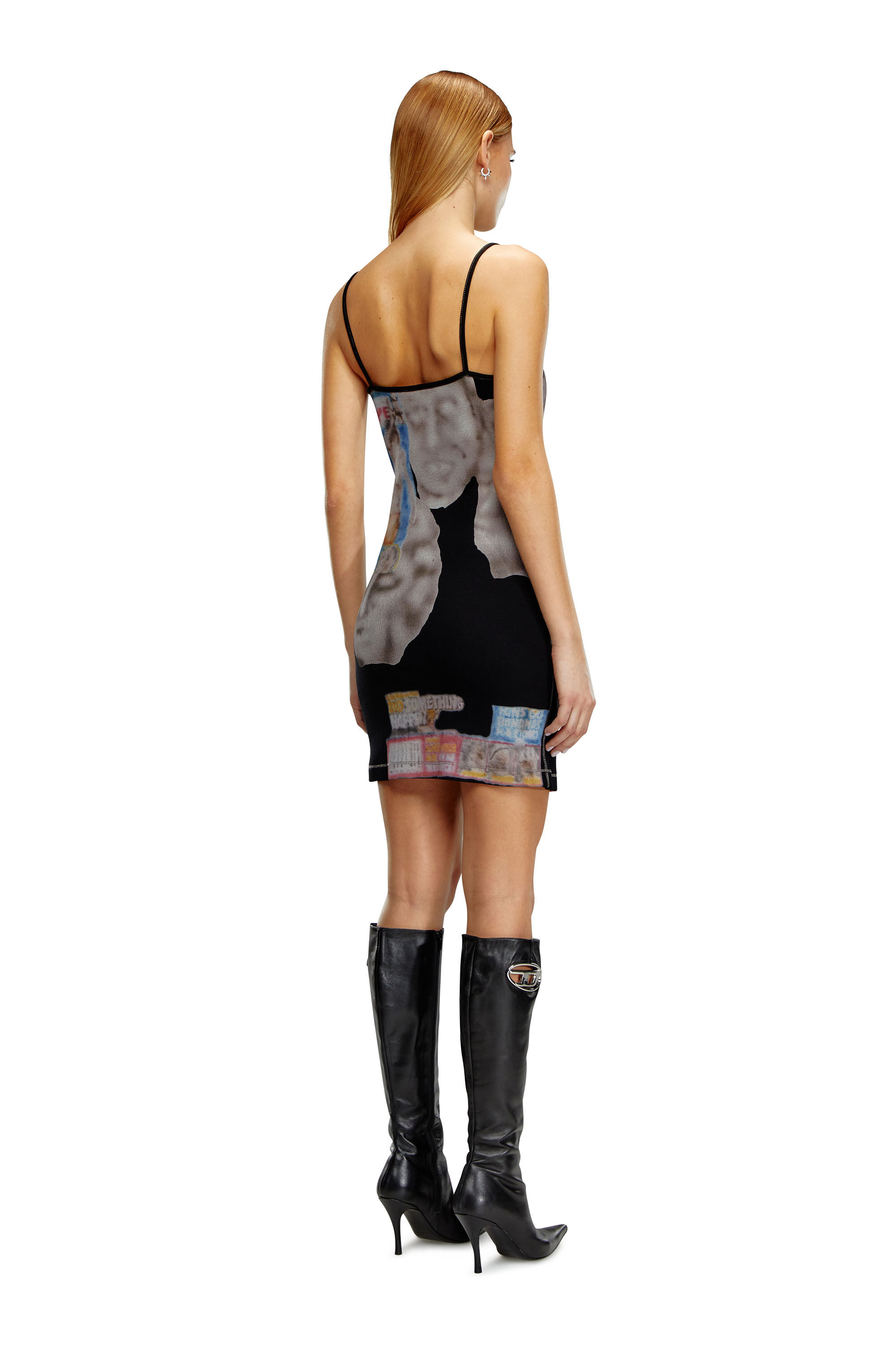 Diesel - D-HOPY-N1, Woman's Short bodycon dress with graphic prints in Black - 3