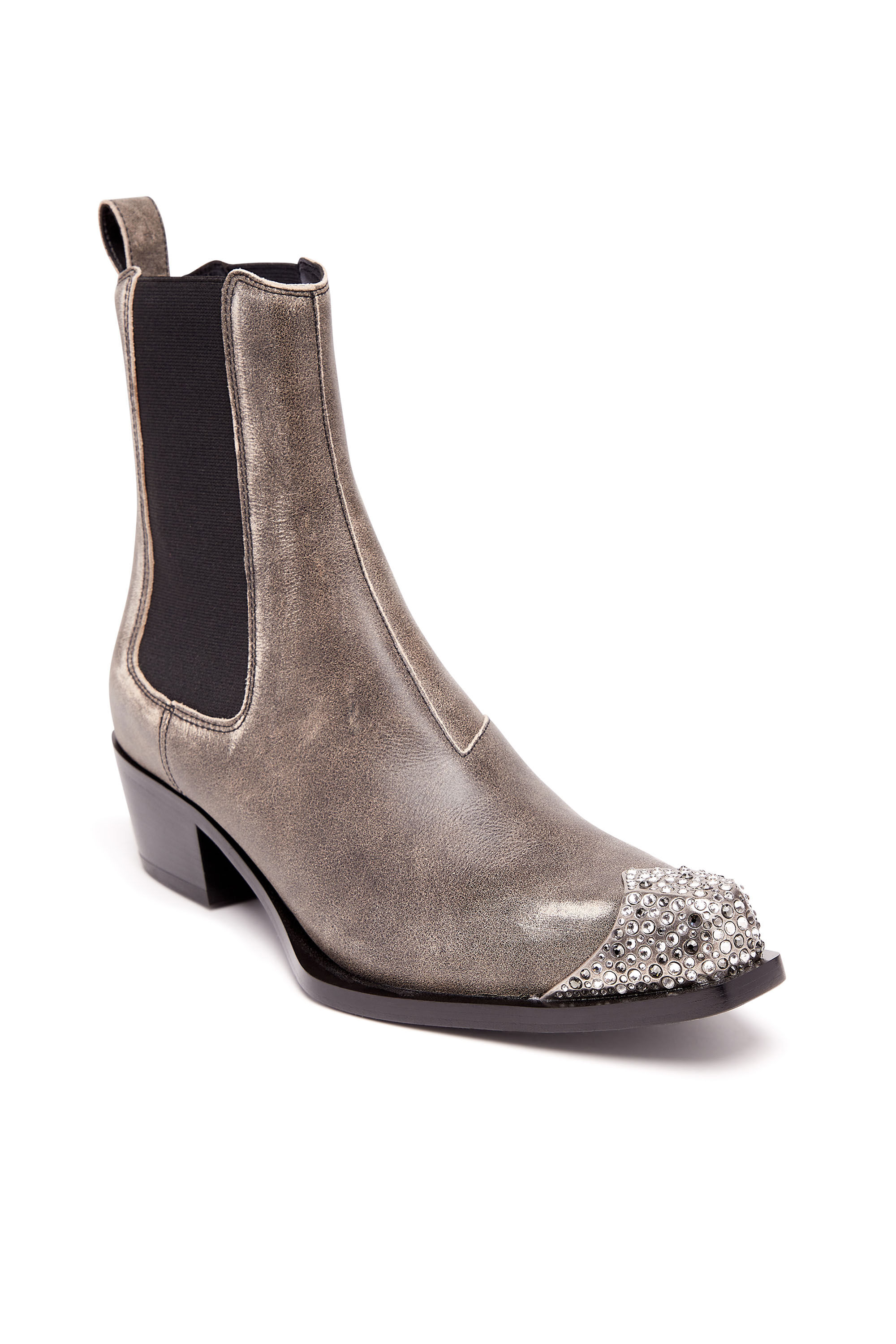 Diesel - D-CALAMITY AB, Woman's D-Calamity Ab - Treated leather boots with crystal toe cap in Brown - 4