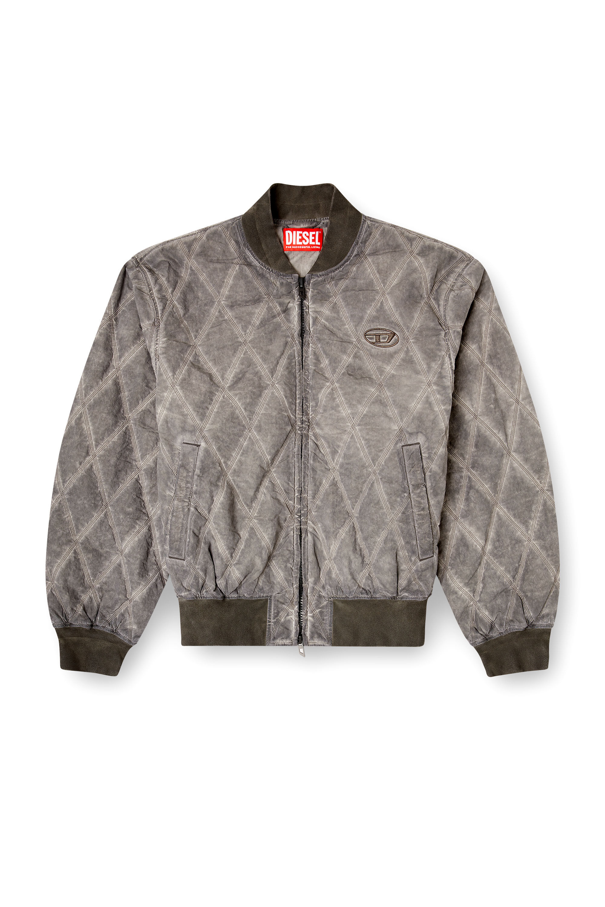 Men's Padded argyle-quilted bomber jacket | Grey | Diesel RO