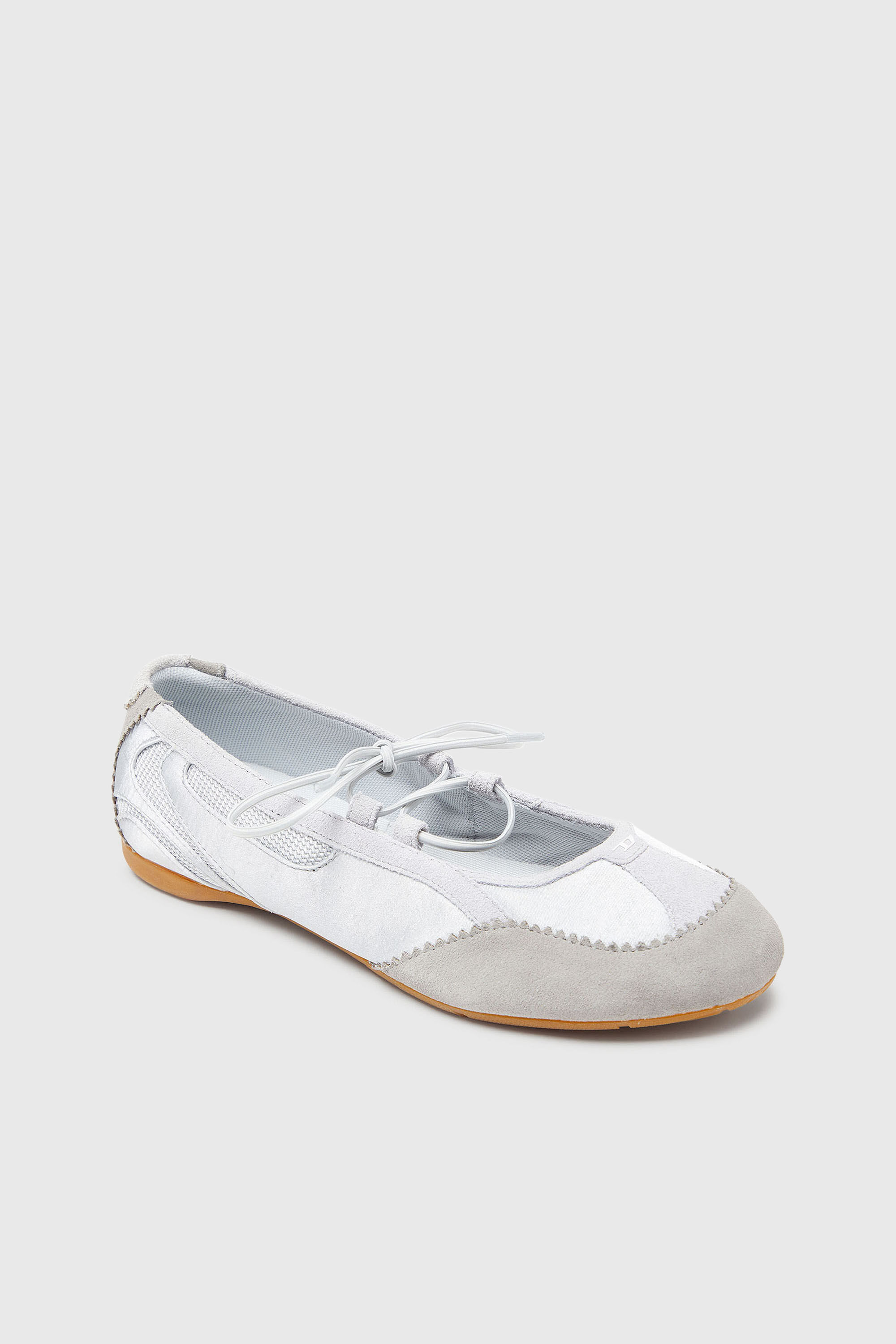 Diesel - D-MILE BALLERINA LACE UP II W, Woman's D-Mile - Lace-up ballerina flats in leather and mesh in Light Grey - 6