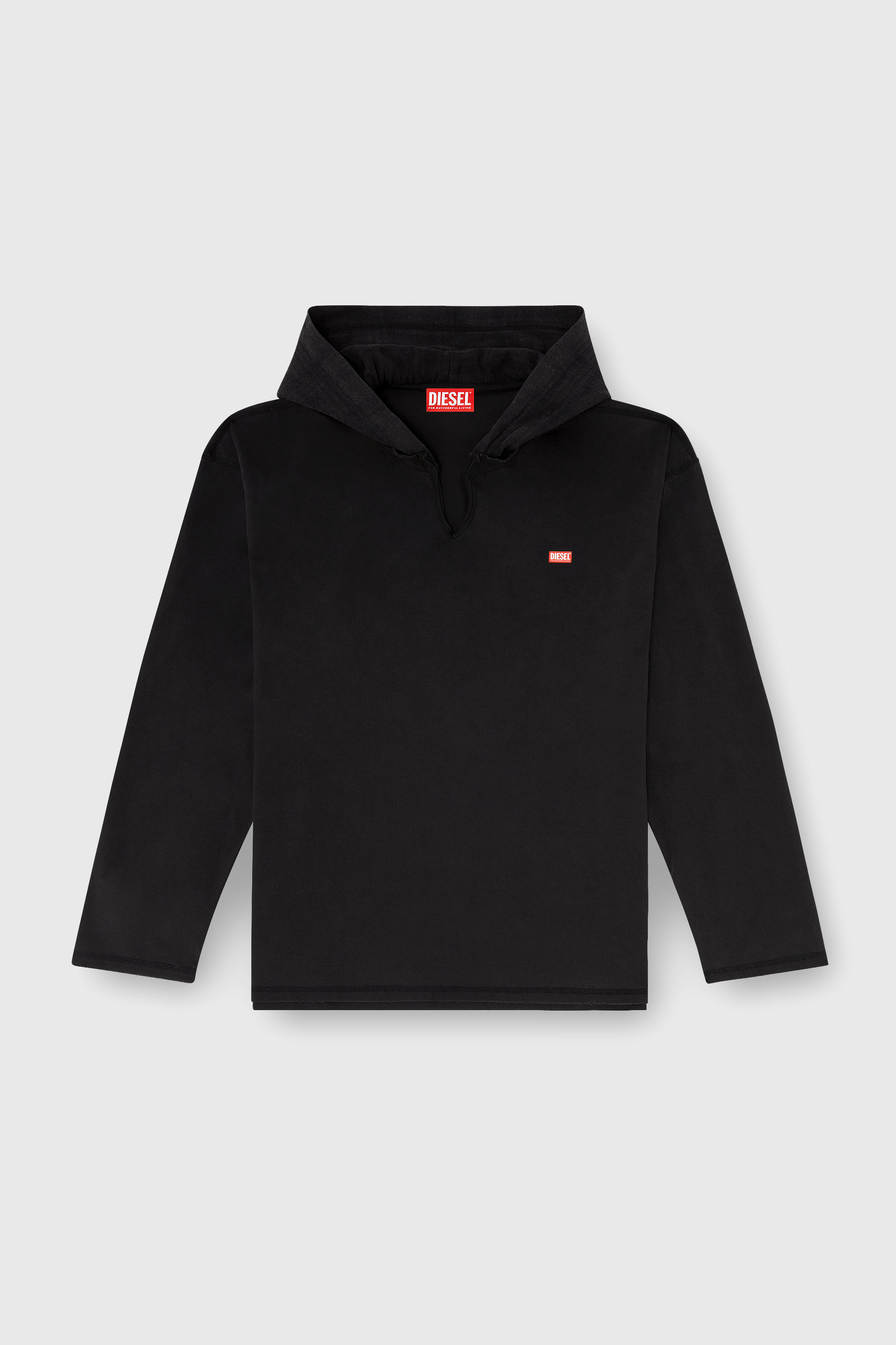 Diesel - T-BOXT-LS-HOOD-CHECK, Man's Long-sleeve T-shirt with flannel hood in Black - 2