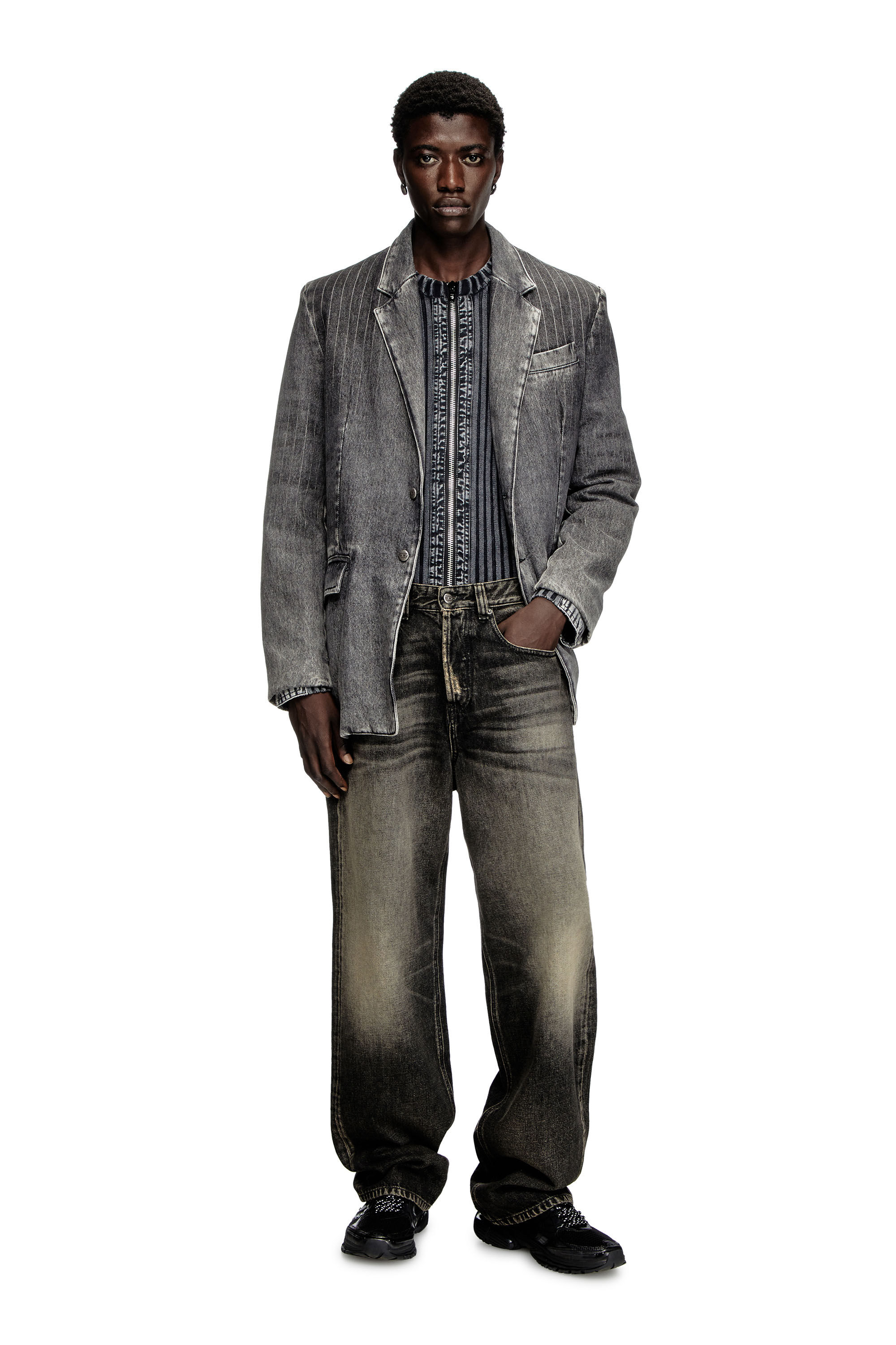 DIESEL 2001 DーMACROブラックデニム 28 Men's Regular Jeans | Black/Dark grey | Diesel 2001 D-Macro
