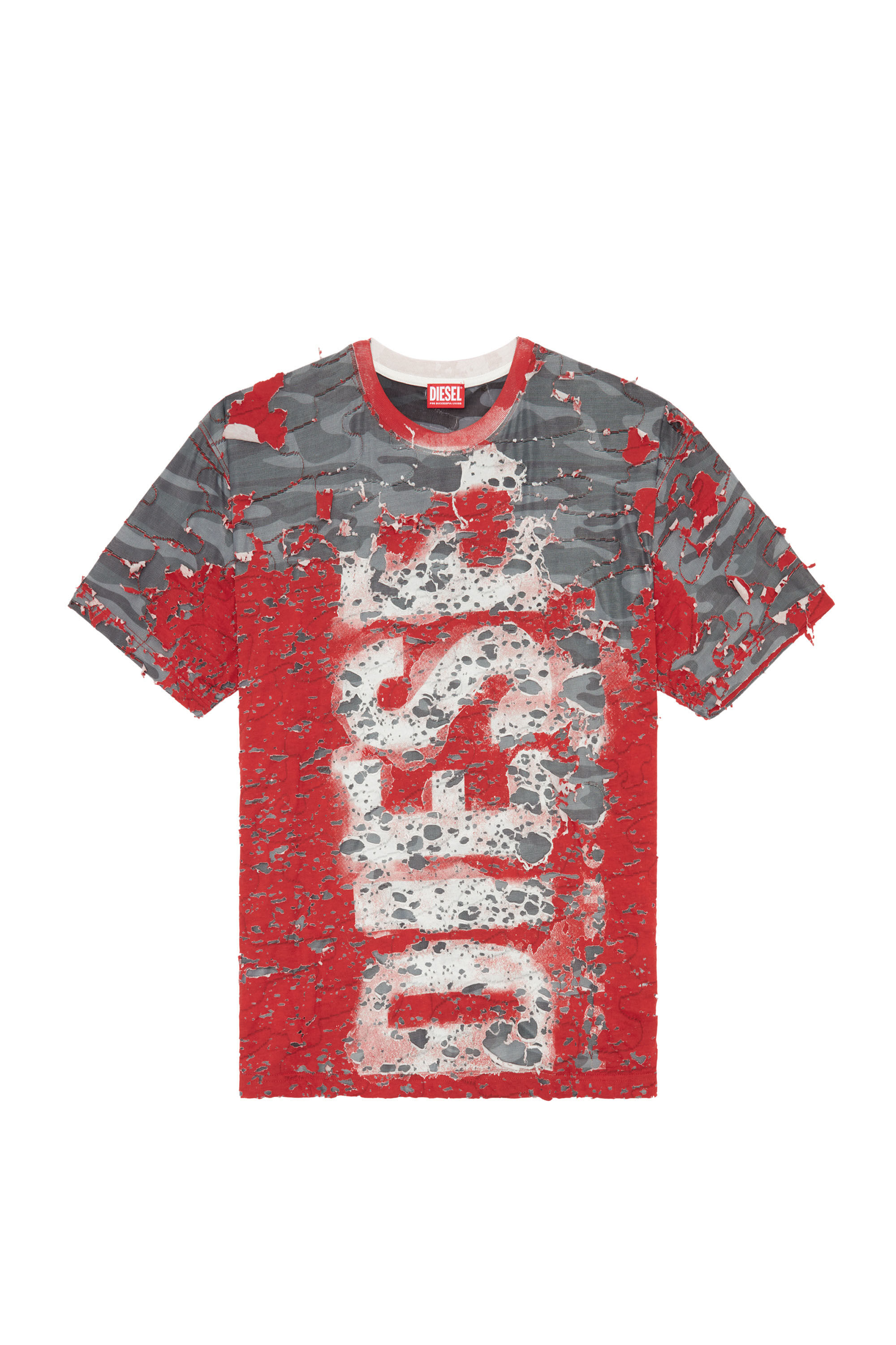 【DIESEL】 Logo T-shirt in destroyed jersey T-Boxt-Peel Men's Logo T-shirt in destroyed jersey | Red | Diesel