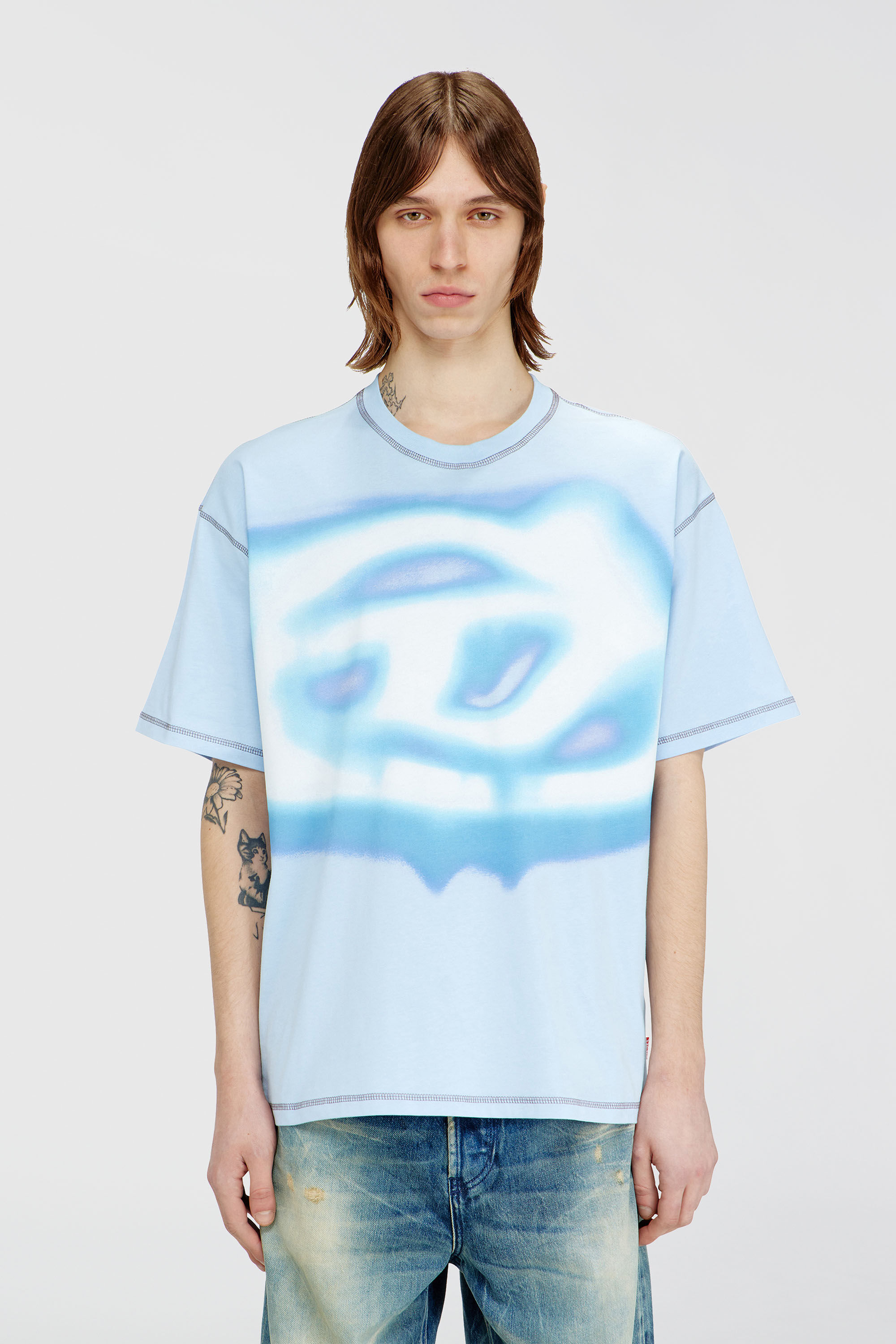 Diesel - T-BOXT-V11, Man's Relaxed T-shirt with water-effect print in Light Blue - 3