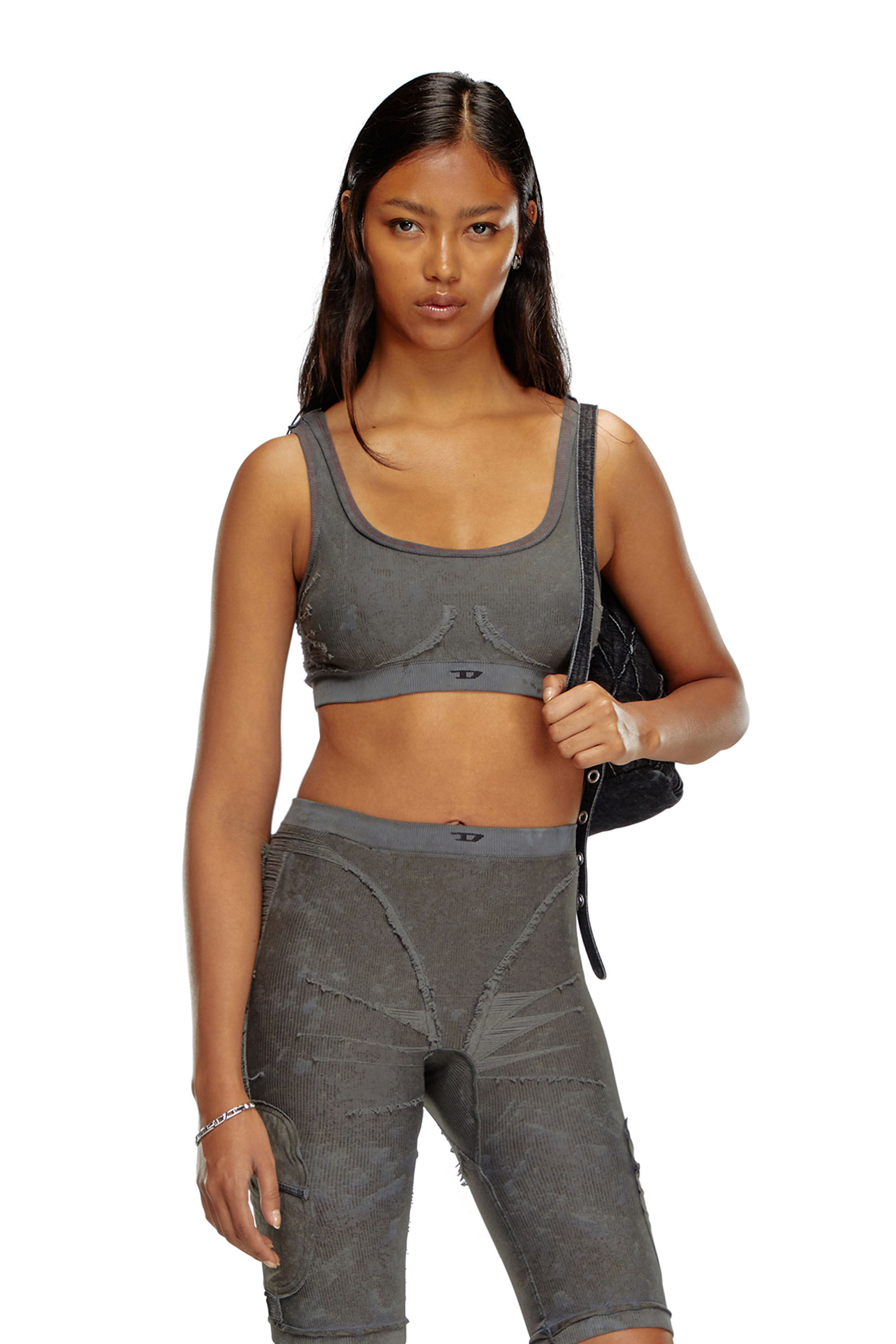 Diesel - AWB-NYA-WT01, Woman Ribbed bralette with frayed detailing in Grey - Image 3